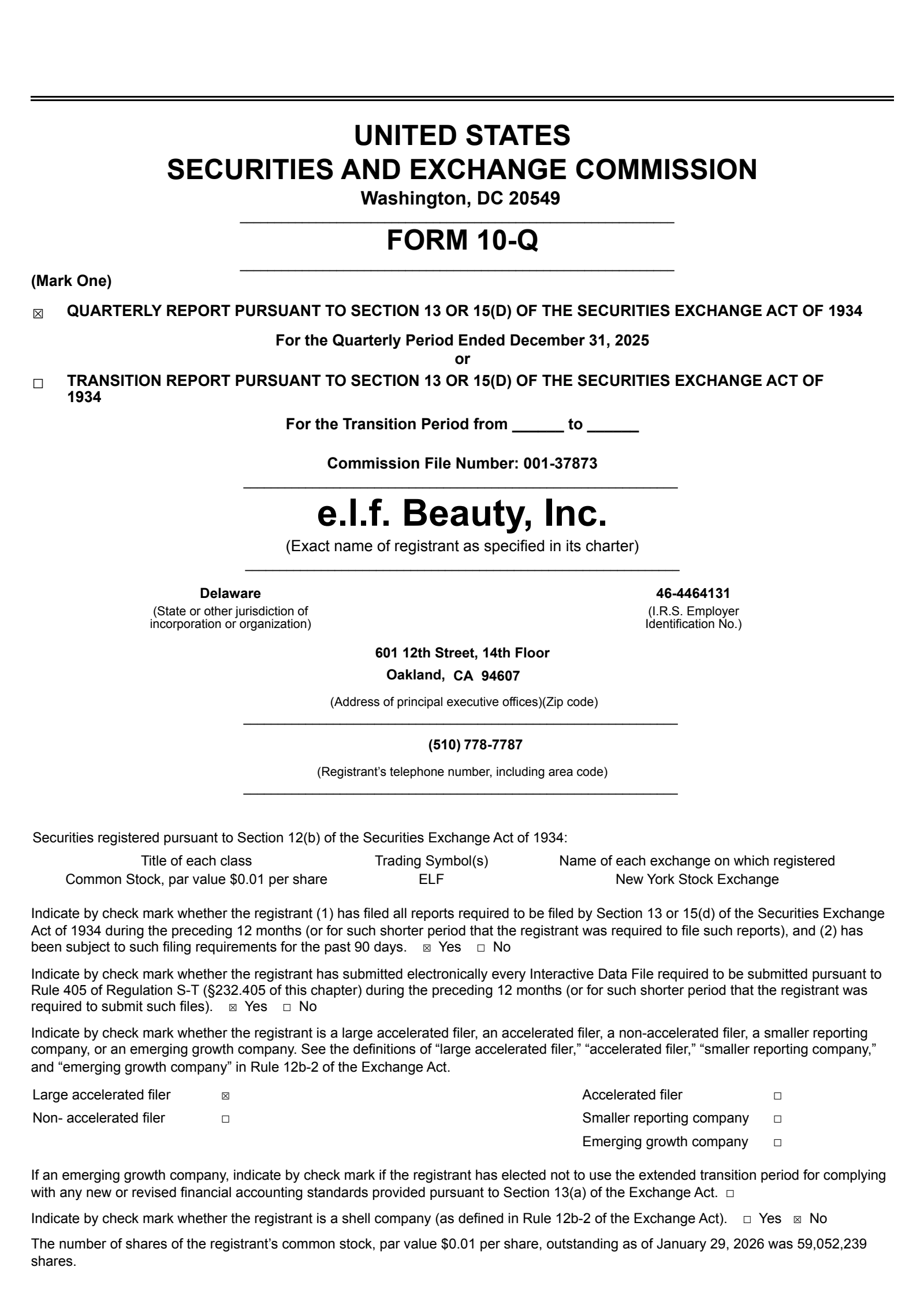 e.l.f. Beauty's Q3 2026 Quarterly report