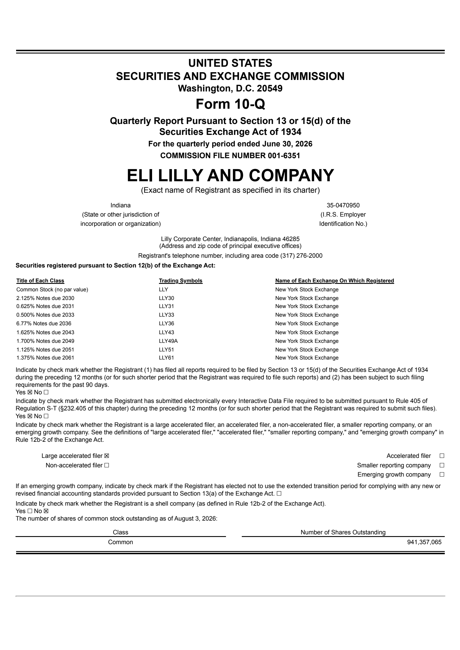 Eli Lilly and Company's Q2 2026 Quarterly report