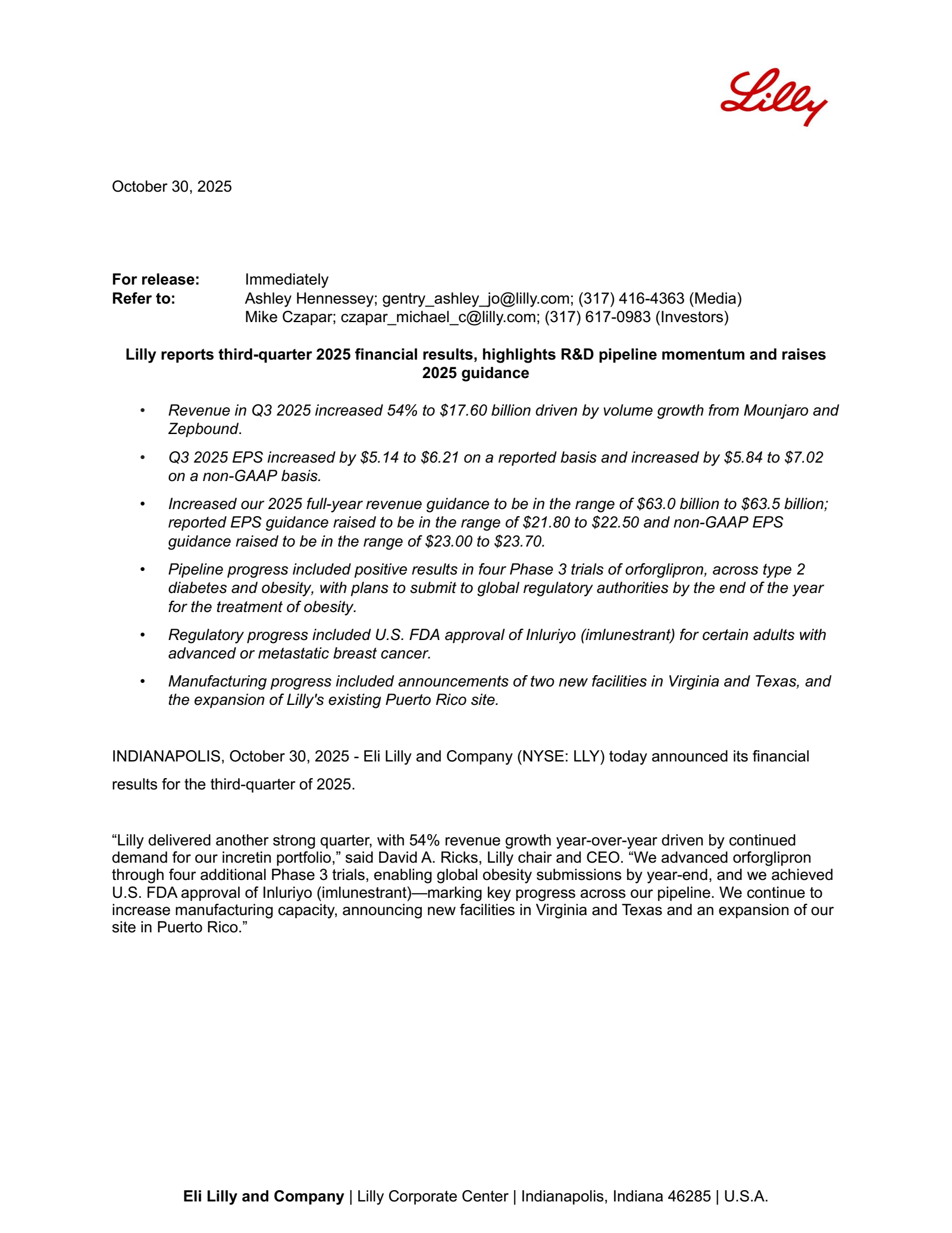 Eli Lilly and Company's Q3 2025 Earnings Release