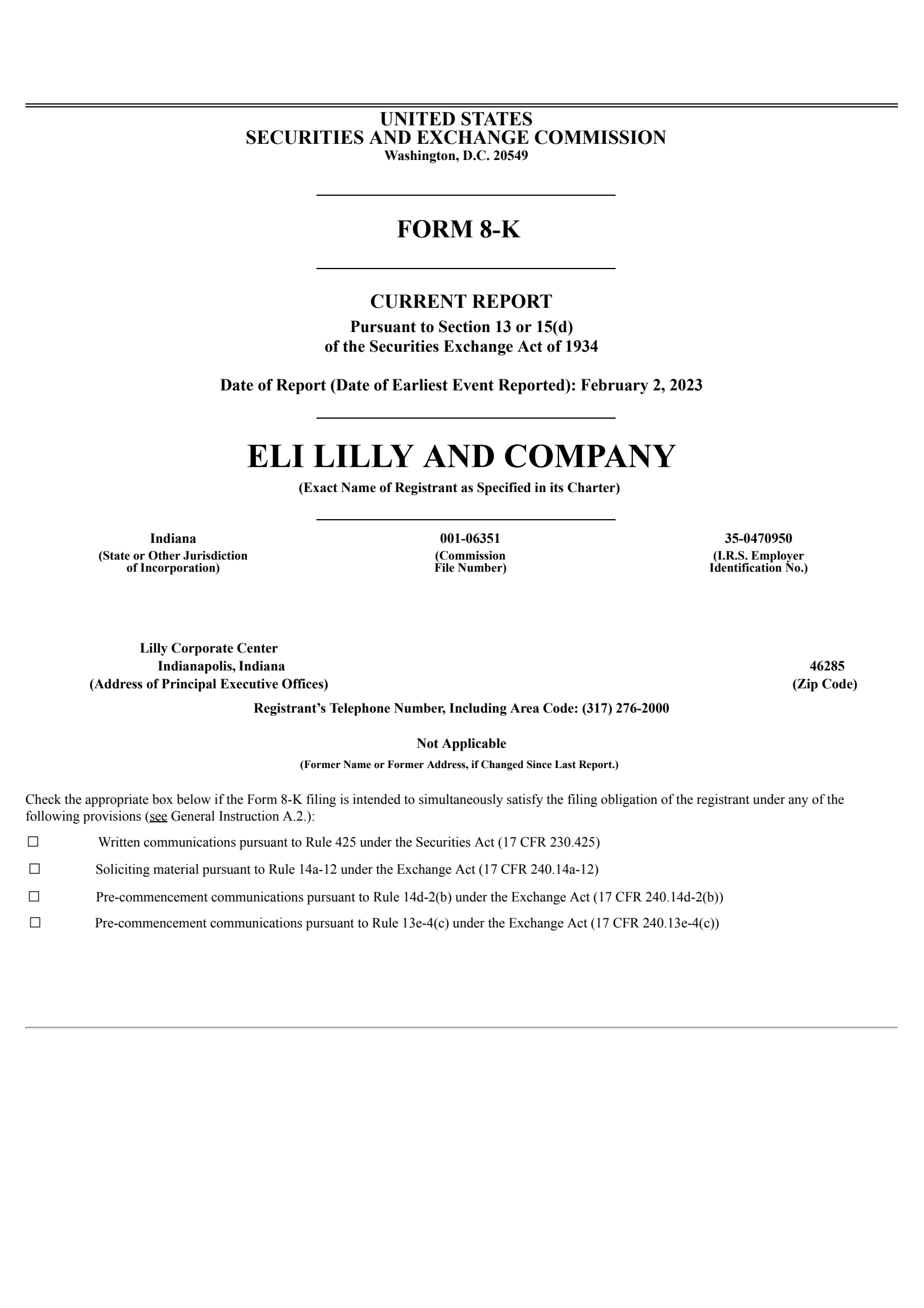 Eli Lilly and Company's Q4 2022 Press Release