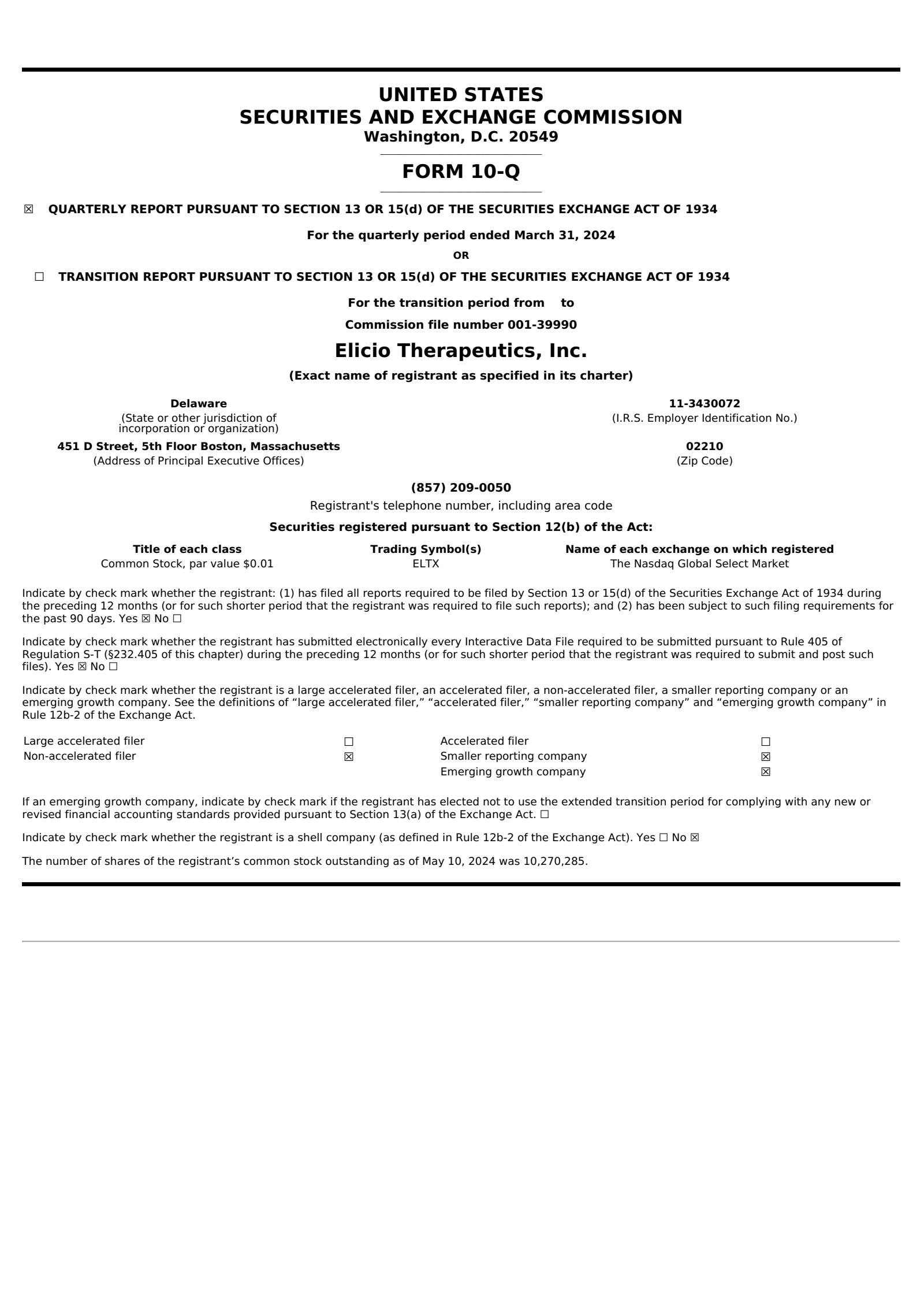 Elicio Therapeutics' Q1 2024 Quarterly Report