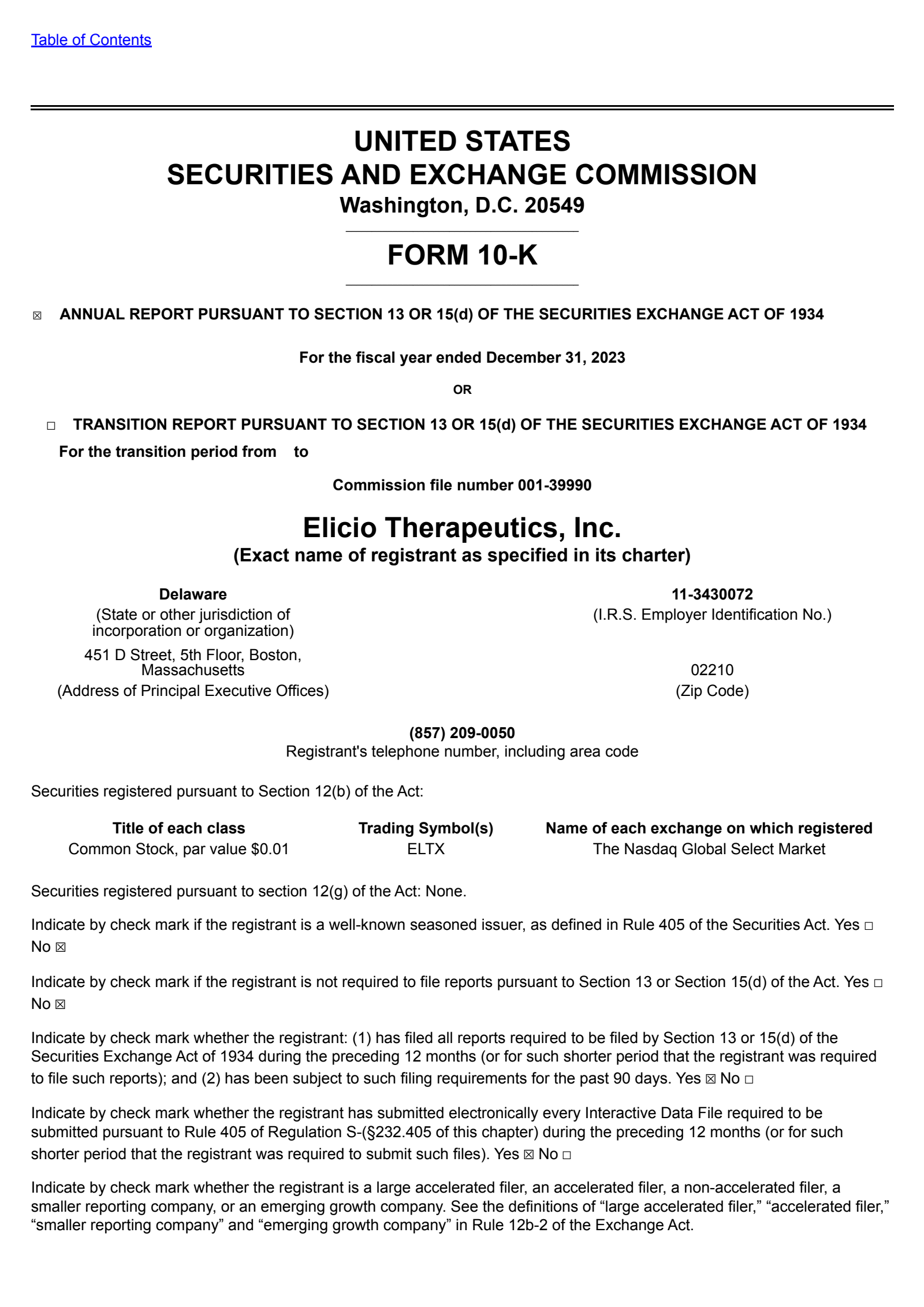 Elicio Therapeutics' Q4 2023 Annual report