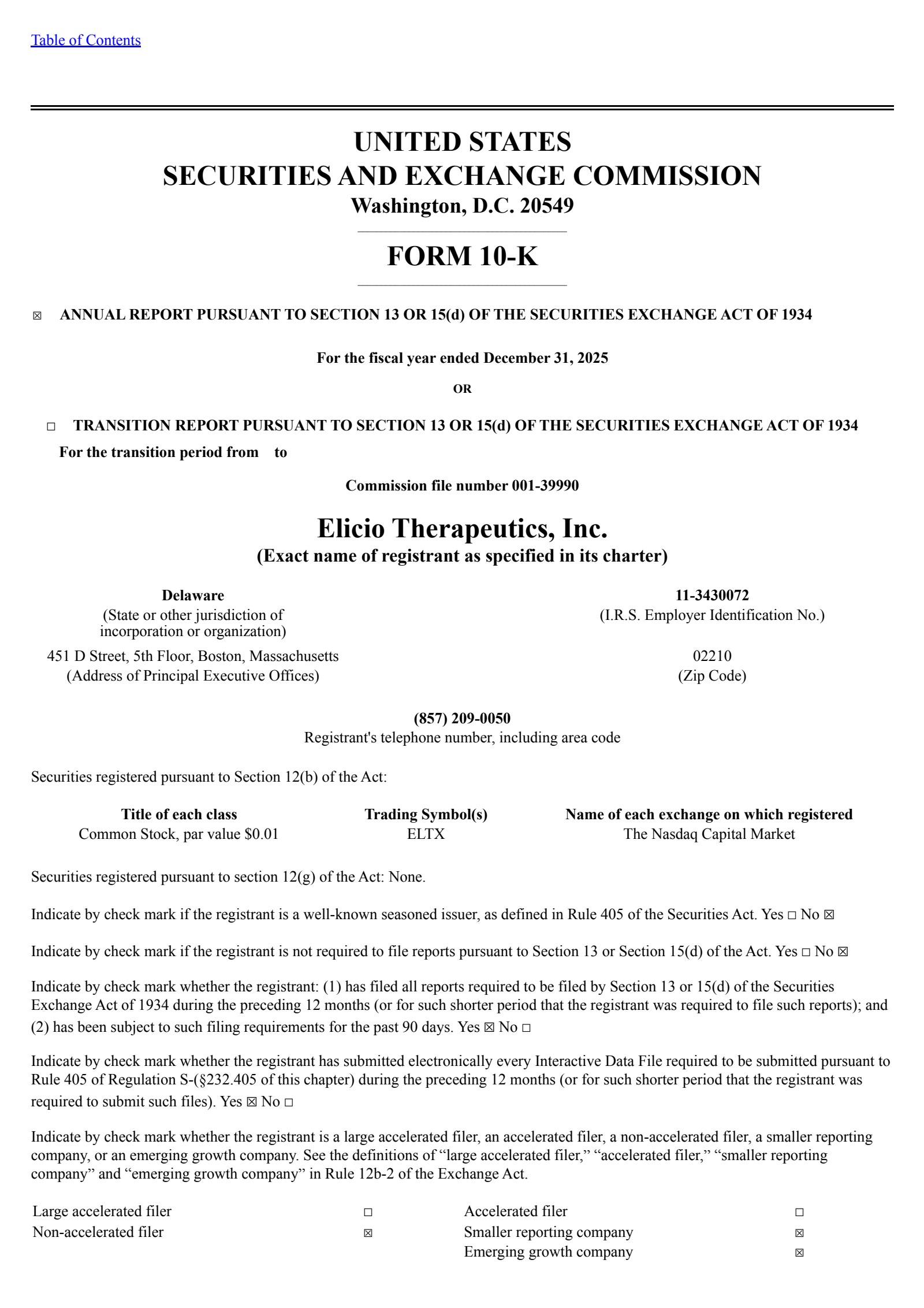 Elicio Therapeutics' Q4 2025 Annual report