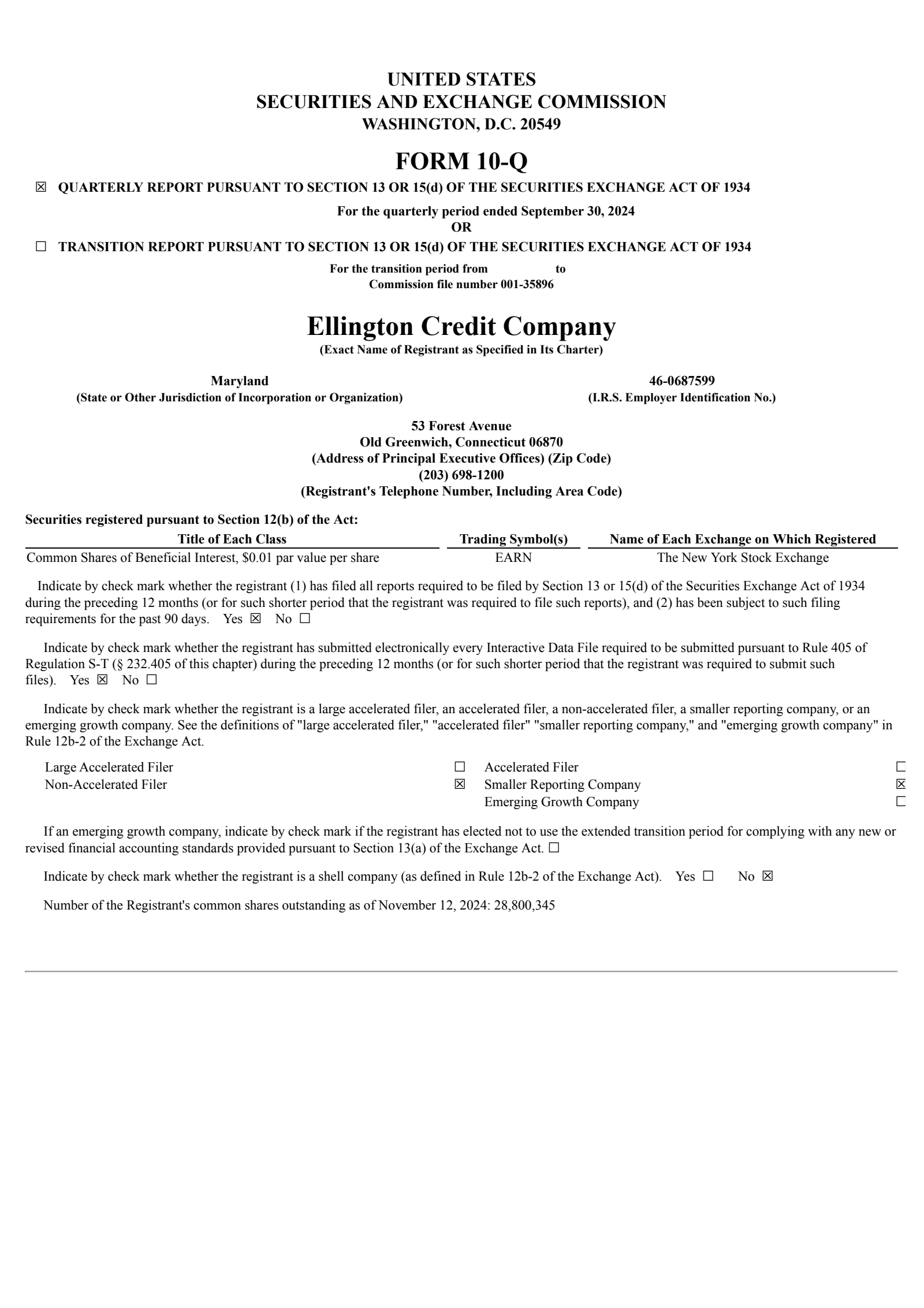 Ellington Credit's Q3 2024 Quarterly Report