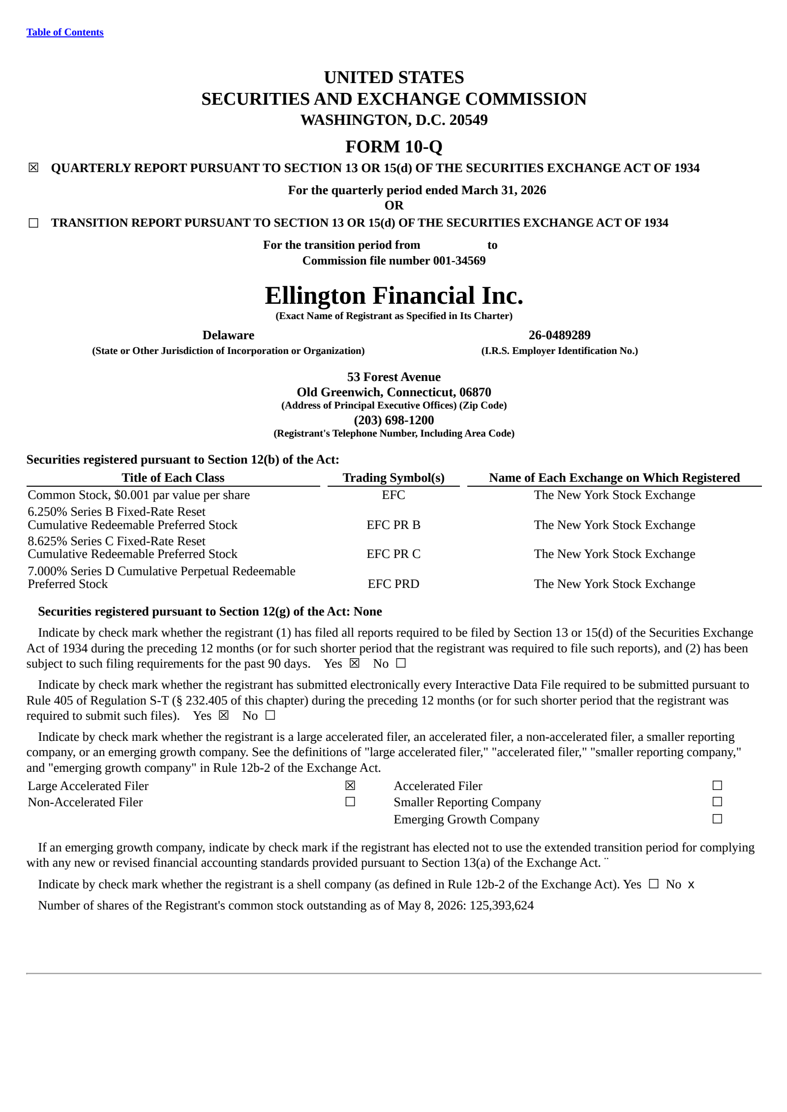 Ellington Financial's Q1 2026 Quarterly report