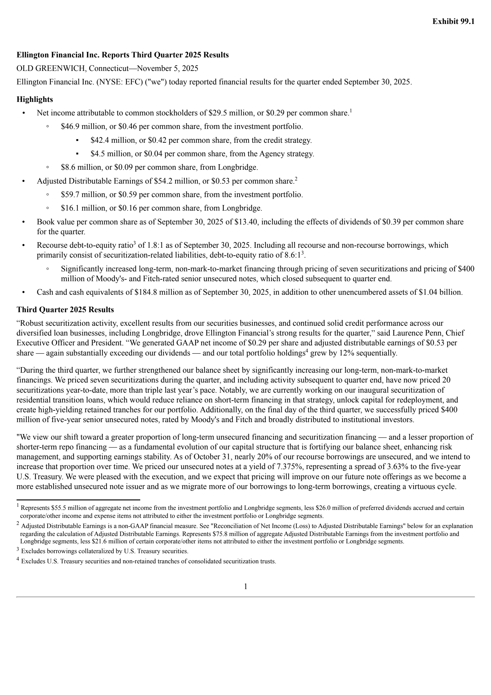 Ellington Financial's Q3 2025 Earnings Release