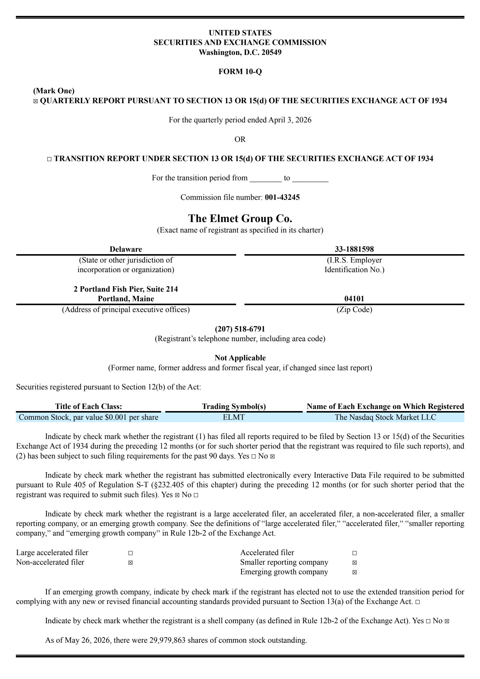 Elmet Group's Q1 2026 Quarterly report