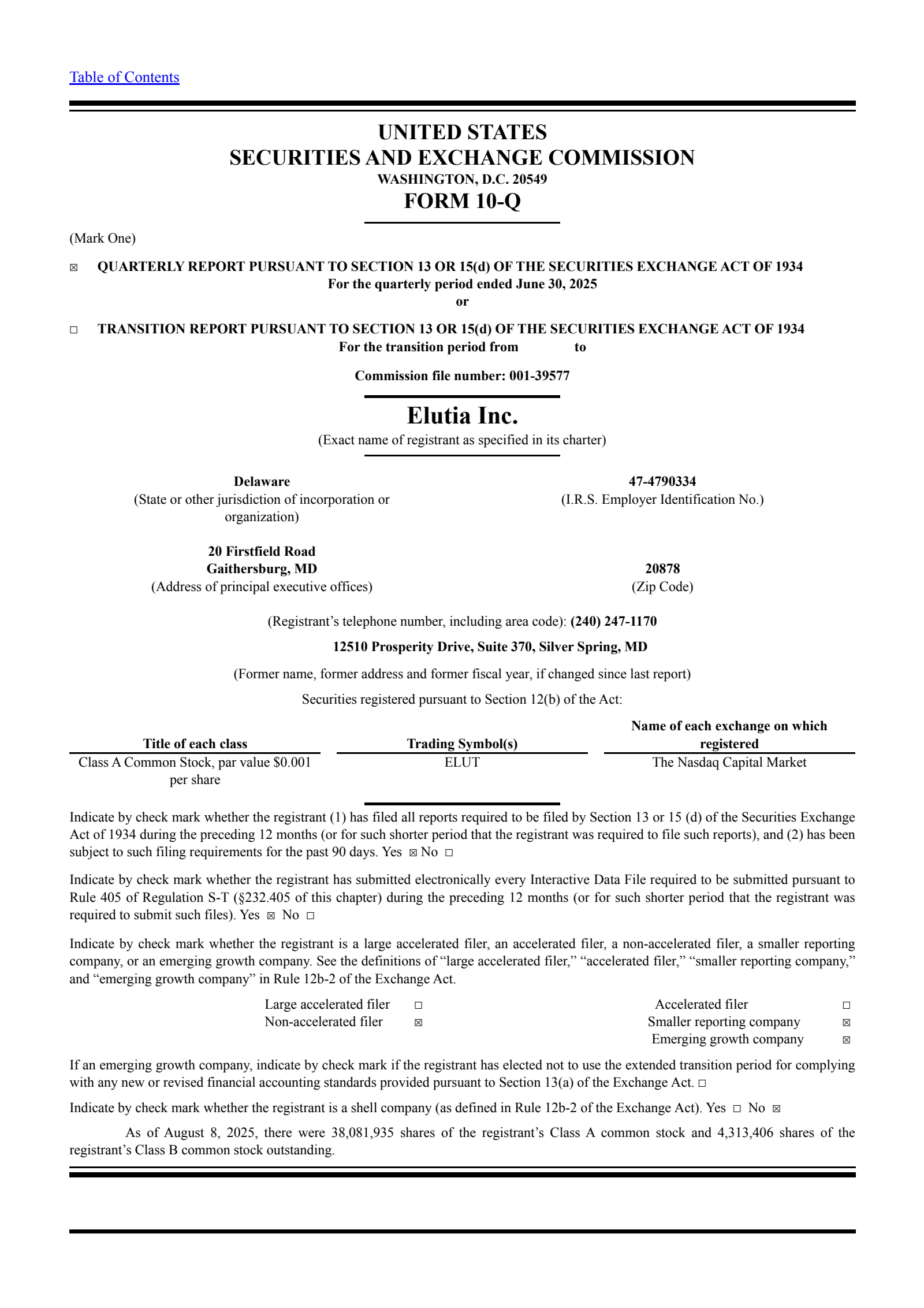 Elutia's Q2 2025 Quarterly report