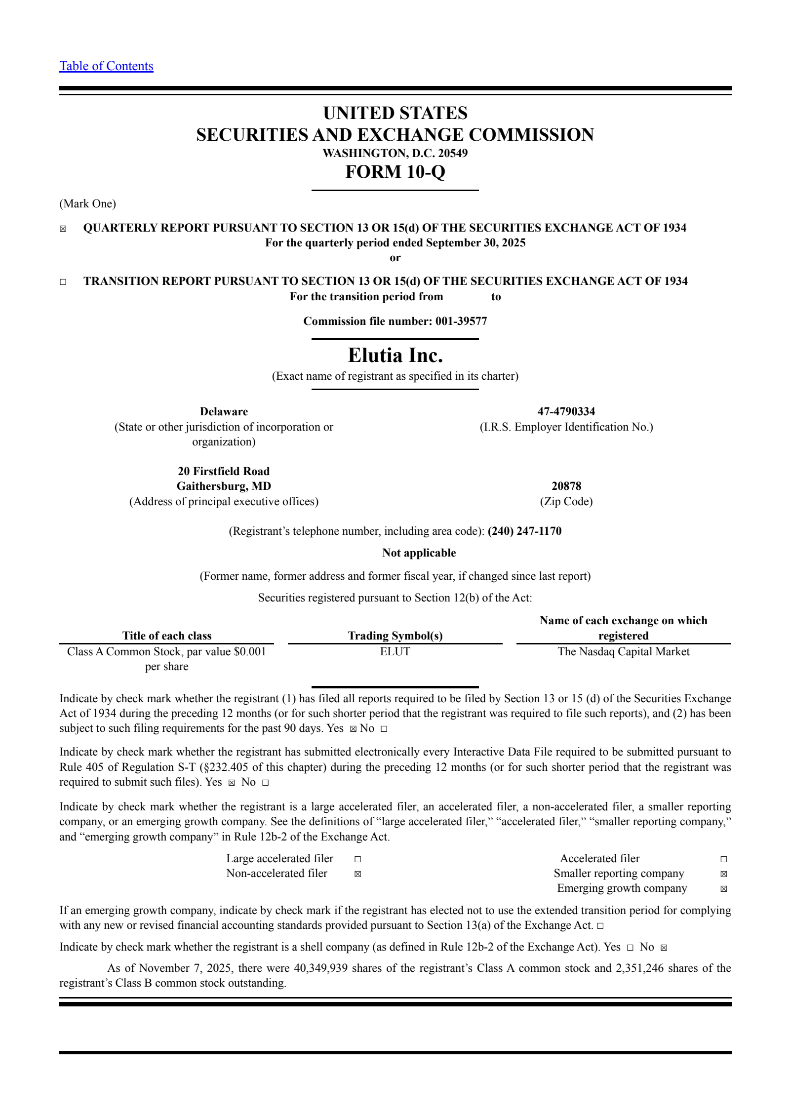 Elutia's Q3 2025 Quarterly Report