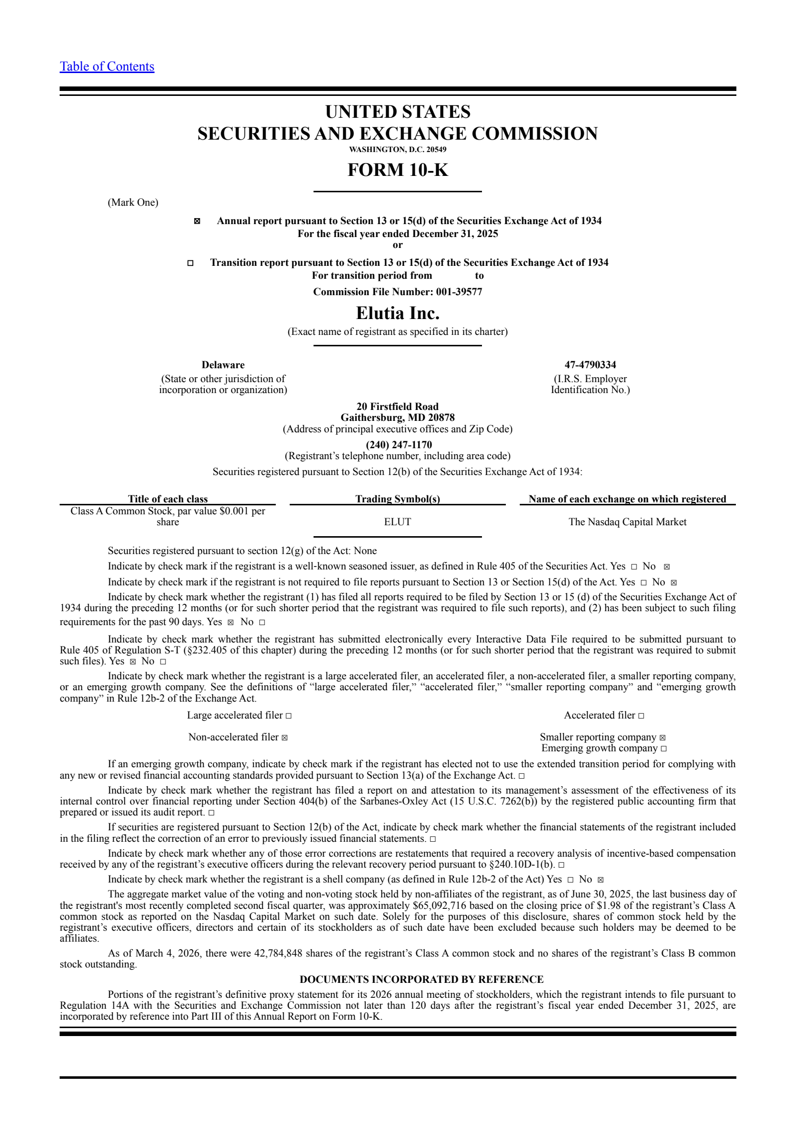 Elutia's Q4 2025 Annual report