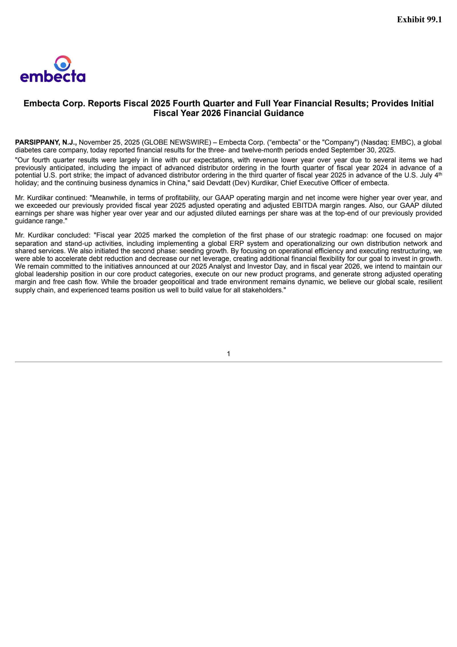 Embecta's Q4 2025 Earnings Release