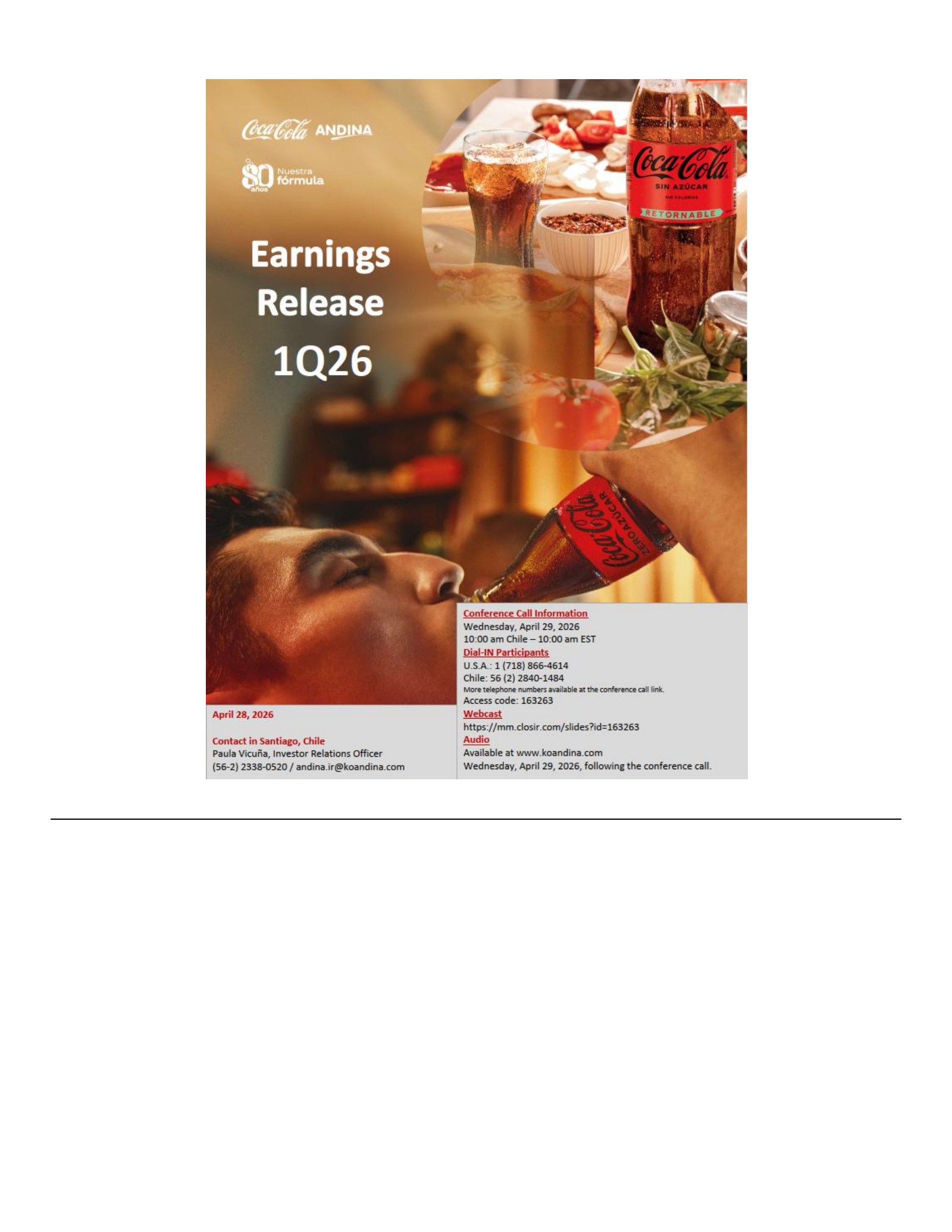 Embotelladora Andina's Q1 2026 Press Release