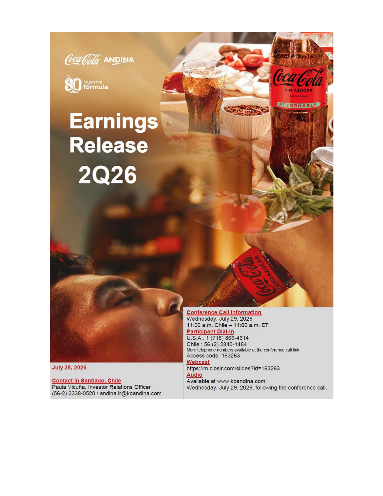 Embotelladora Andina's Q2 2026 Press Release