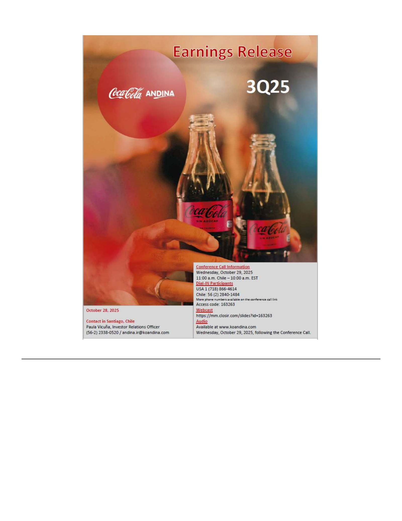 Embotelladora Andina's Q3 2025 Press Release