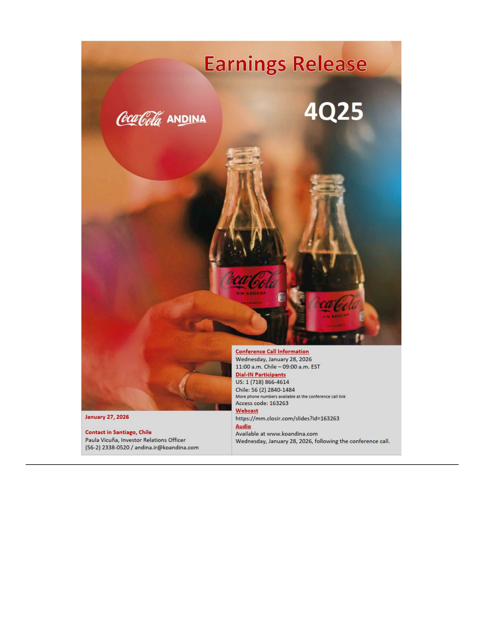 Embotelladora Andina's Q4 2025 Press Release