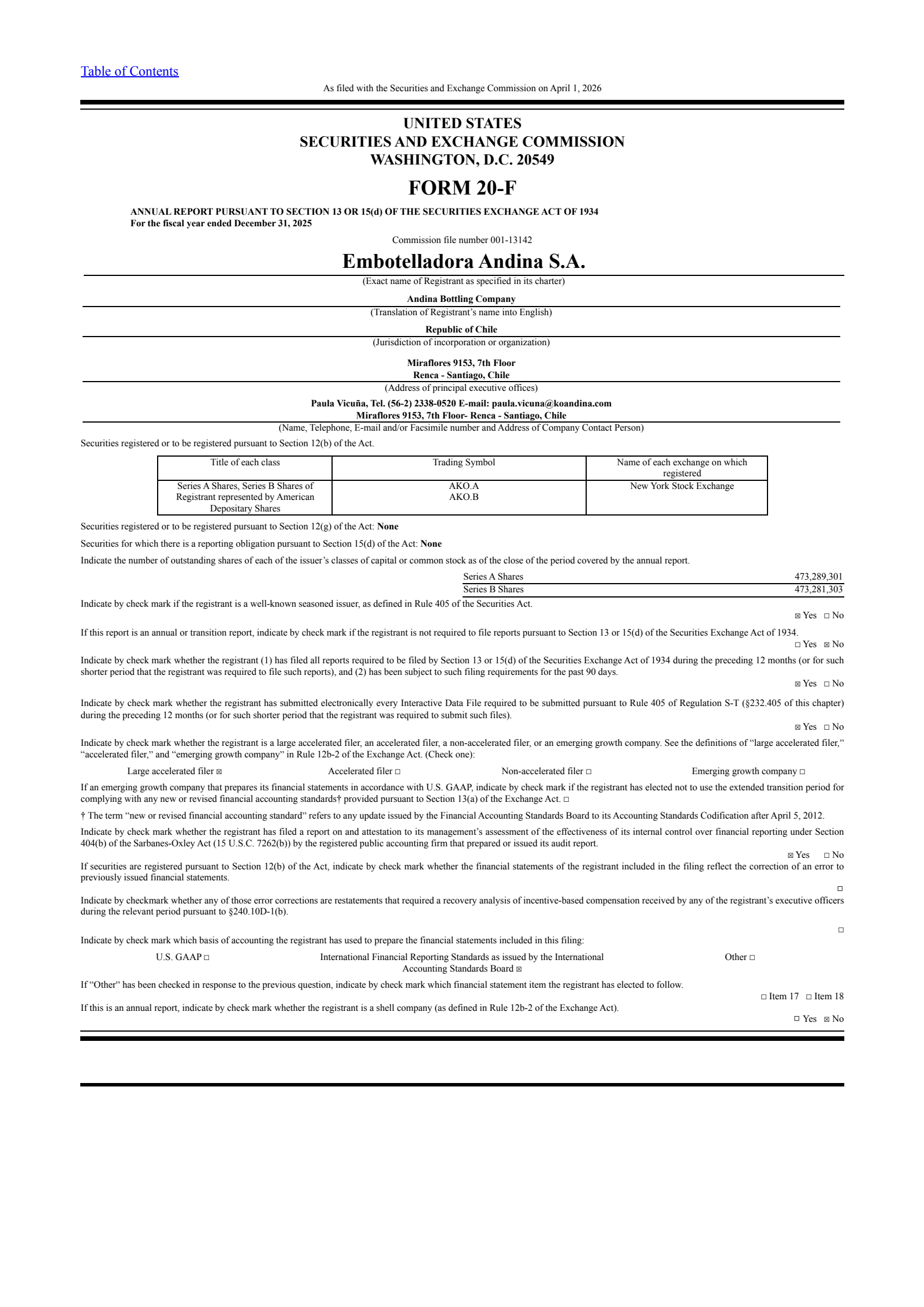 Embotelladora Andina's Q4 2025 Annual report