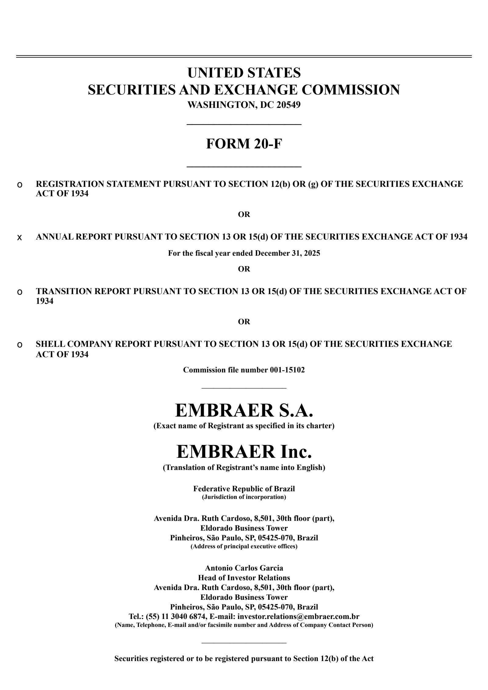 Embraer-Empresa Brasileira de Aeronautica's Q4 2025 Annual report
