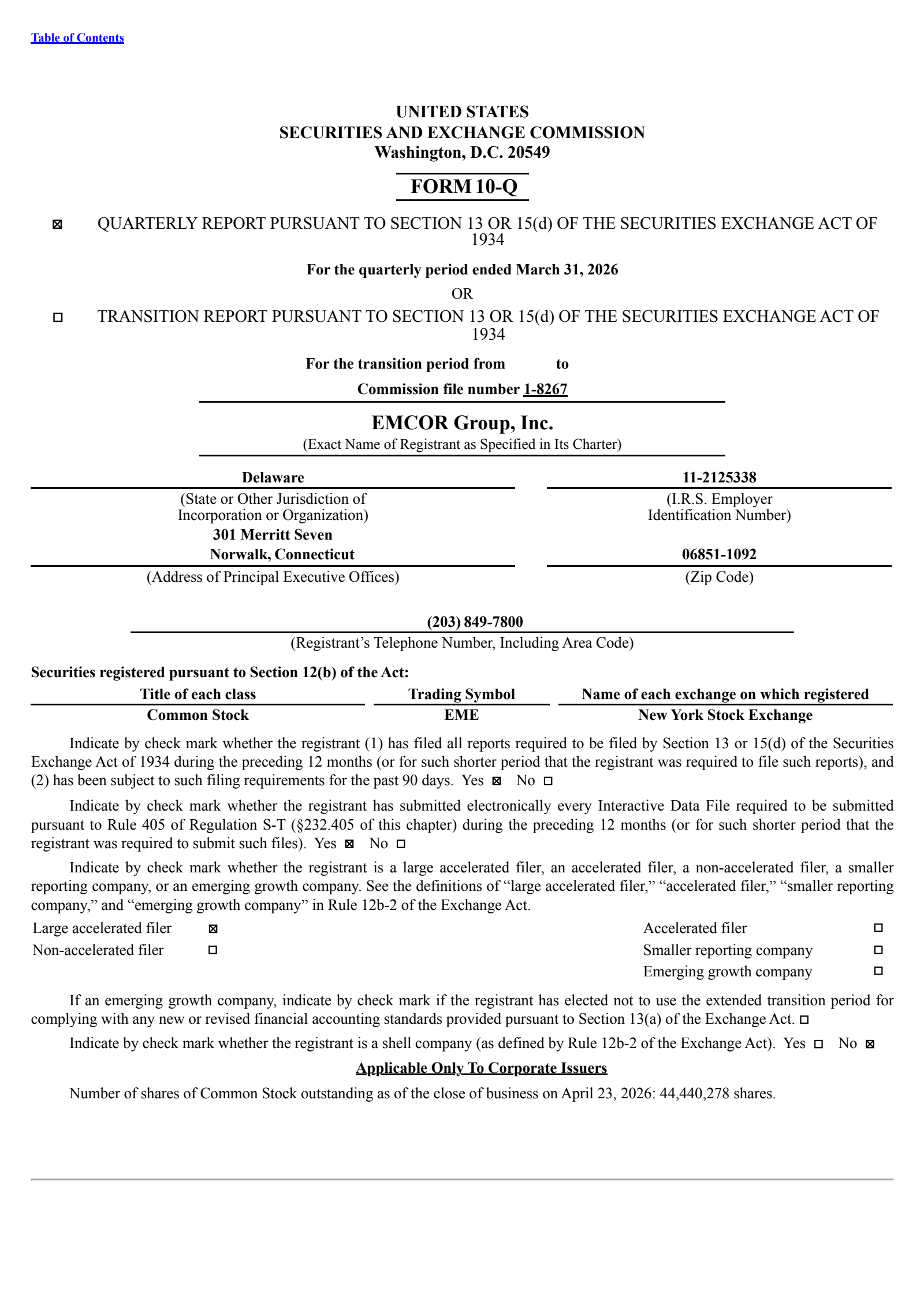 EMCOR Group's Q1 2026 Quarterly report