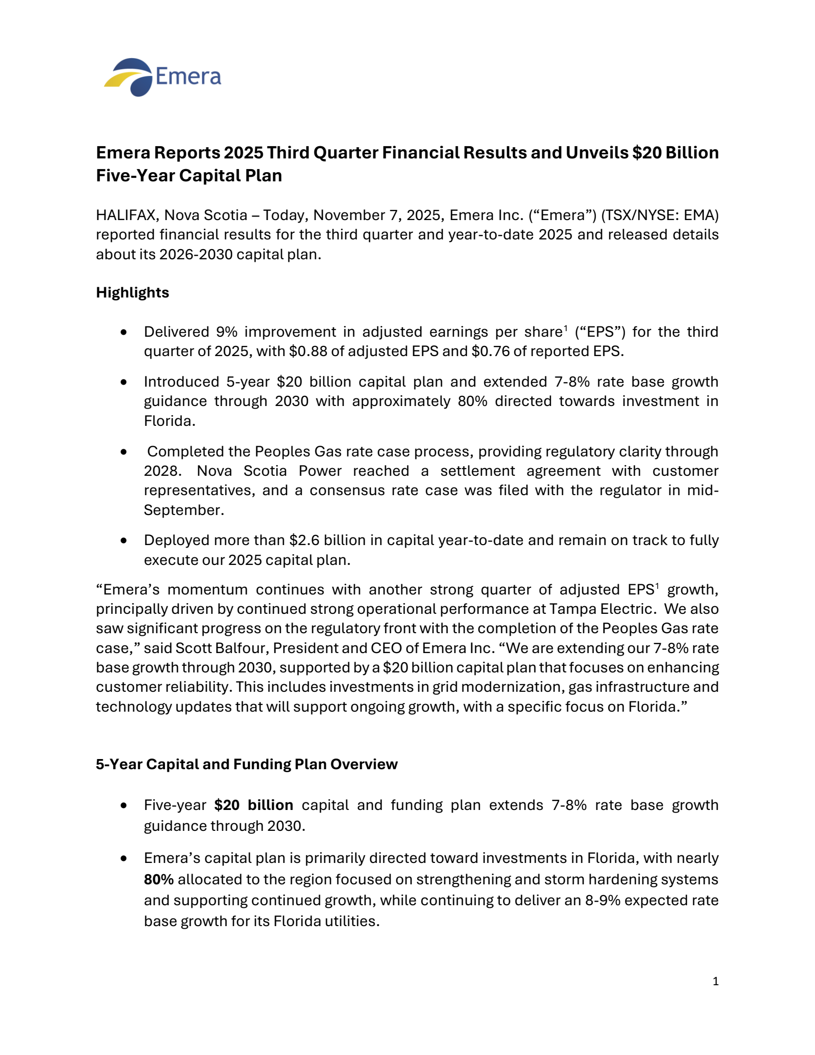Emera's Q3 2025 Earnings Release