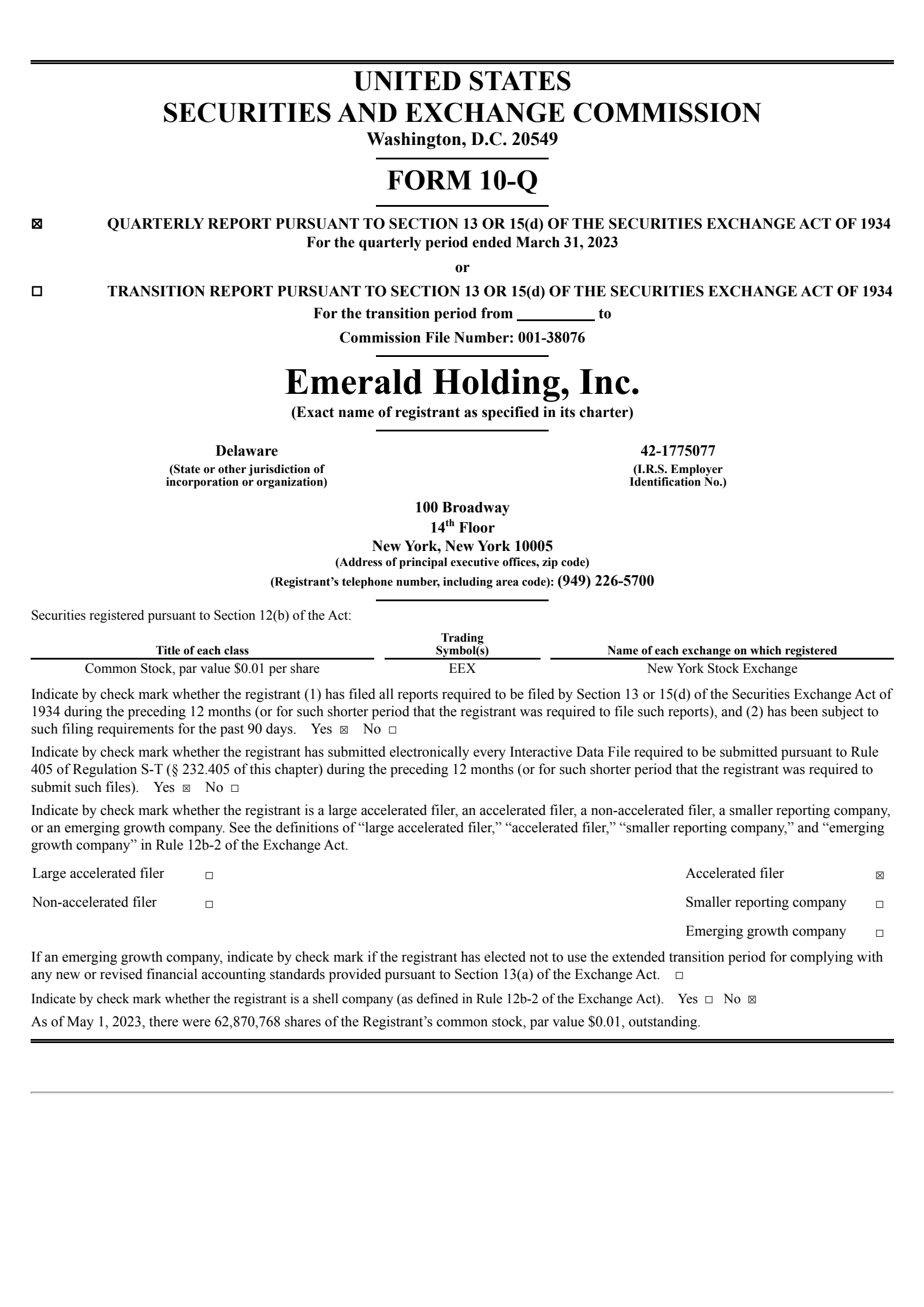 Emerald's Q1 2023 Quarterly report