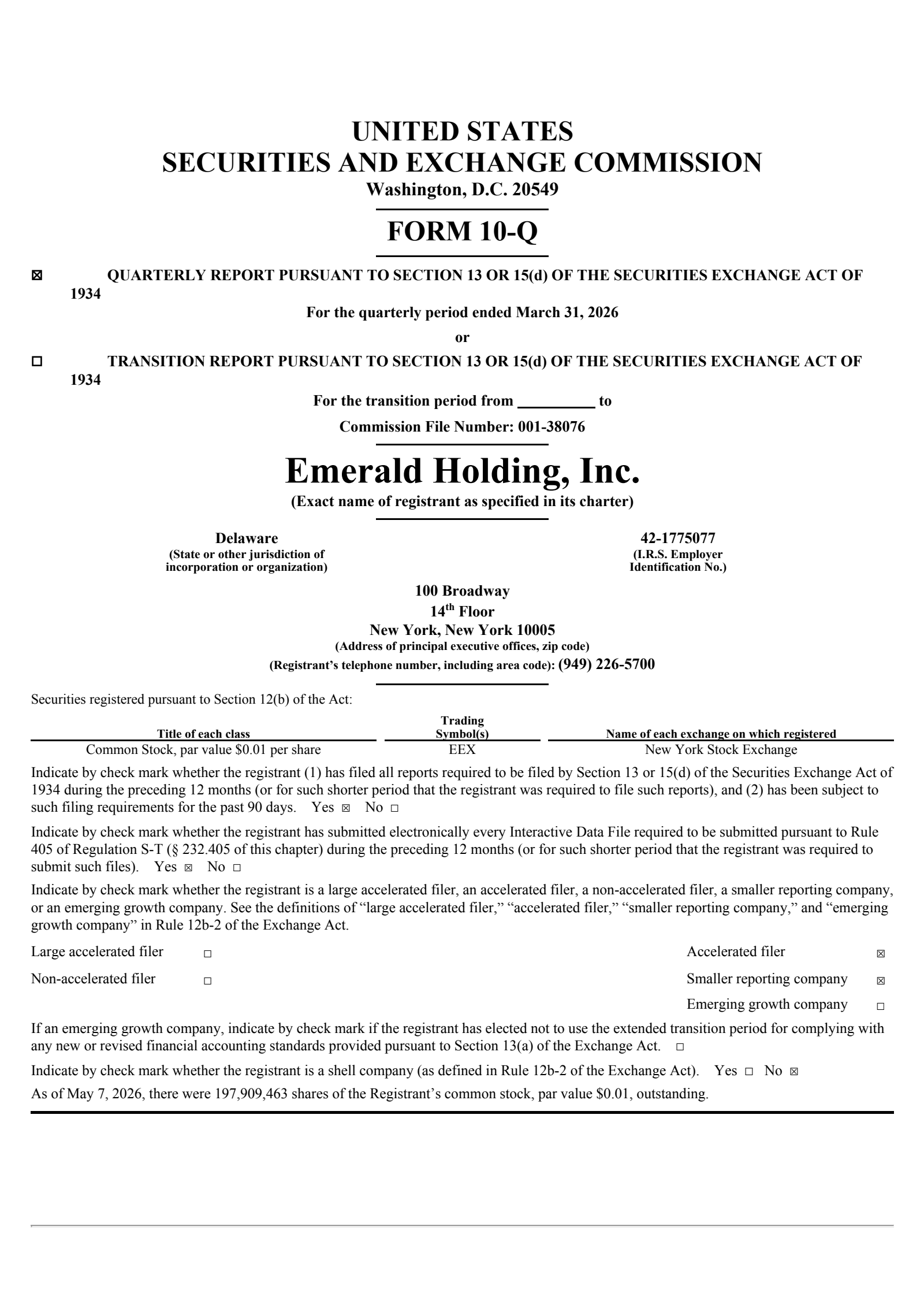 Emerald's Q1 2026 Quarterly report