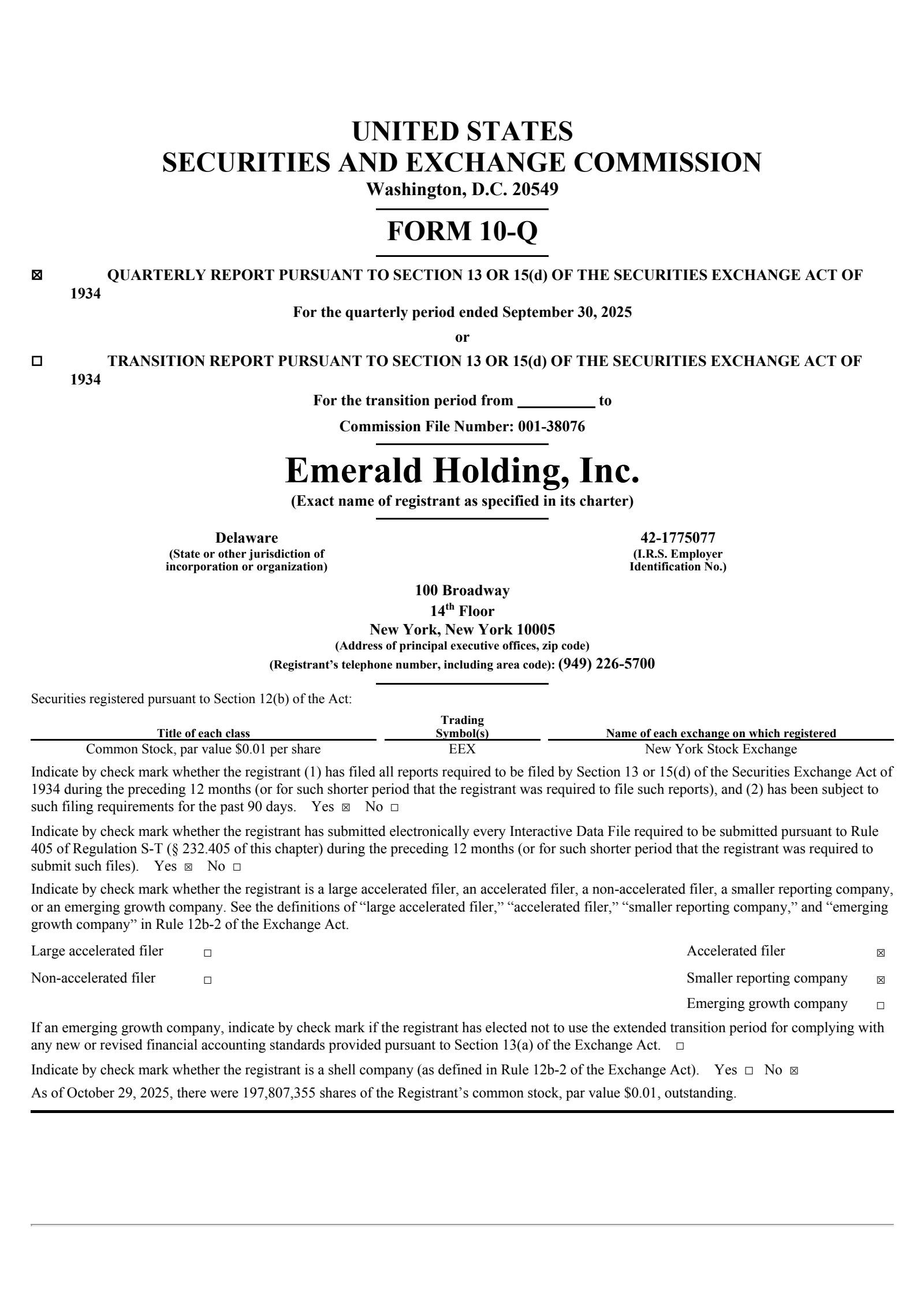 Emerald's Q3 2025 Quarterly Report