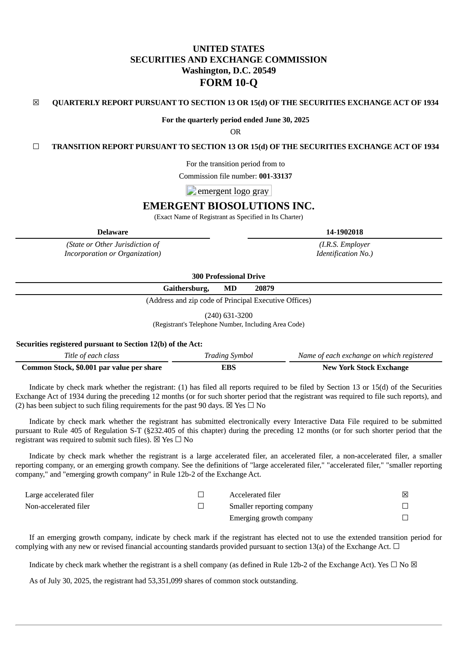 Emergent Biosolutions' Q2 2025 Quarterly report