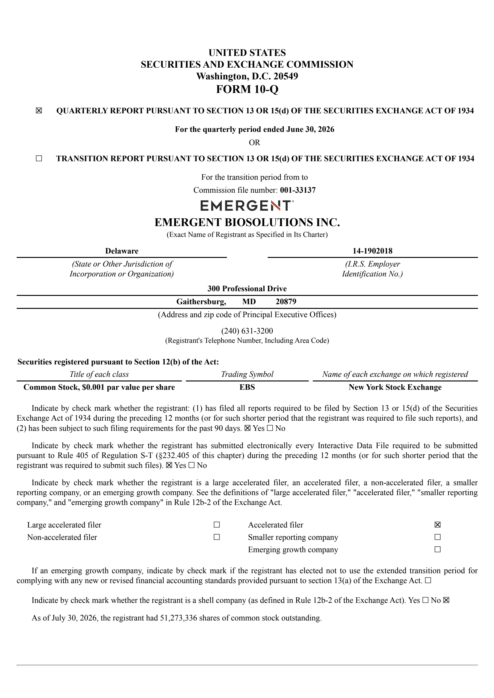 Emergent Biosolutions' Q2 2026 Quarterly report