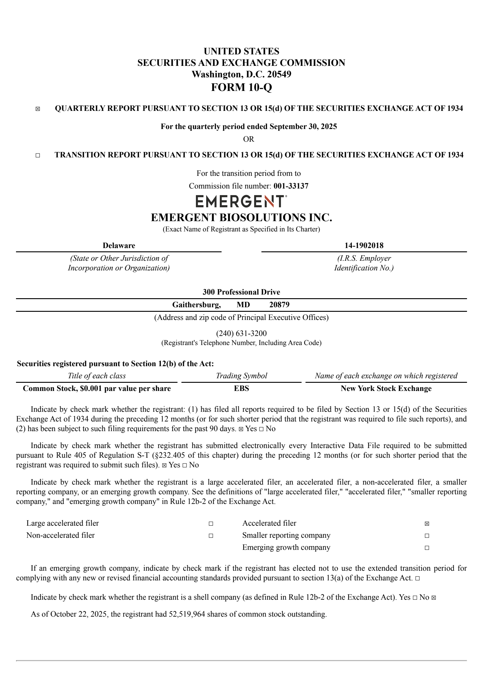 Emergent Biosolutions' Q3 2025 Quarterly Report