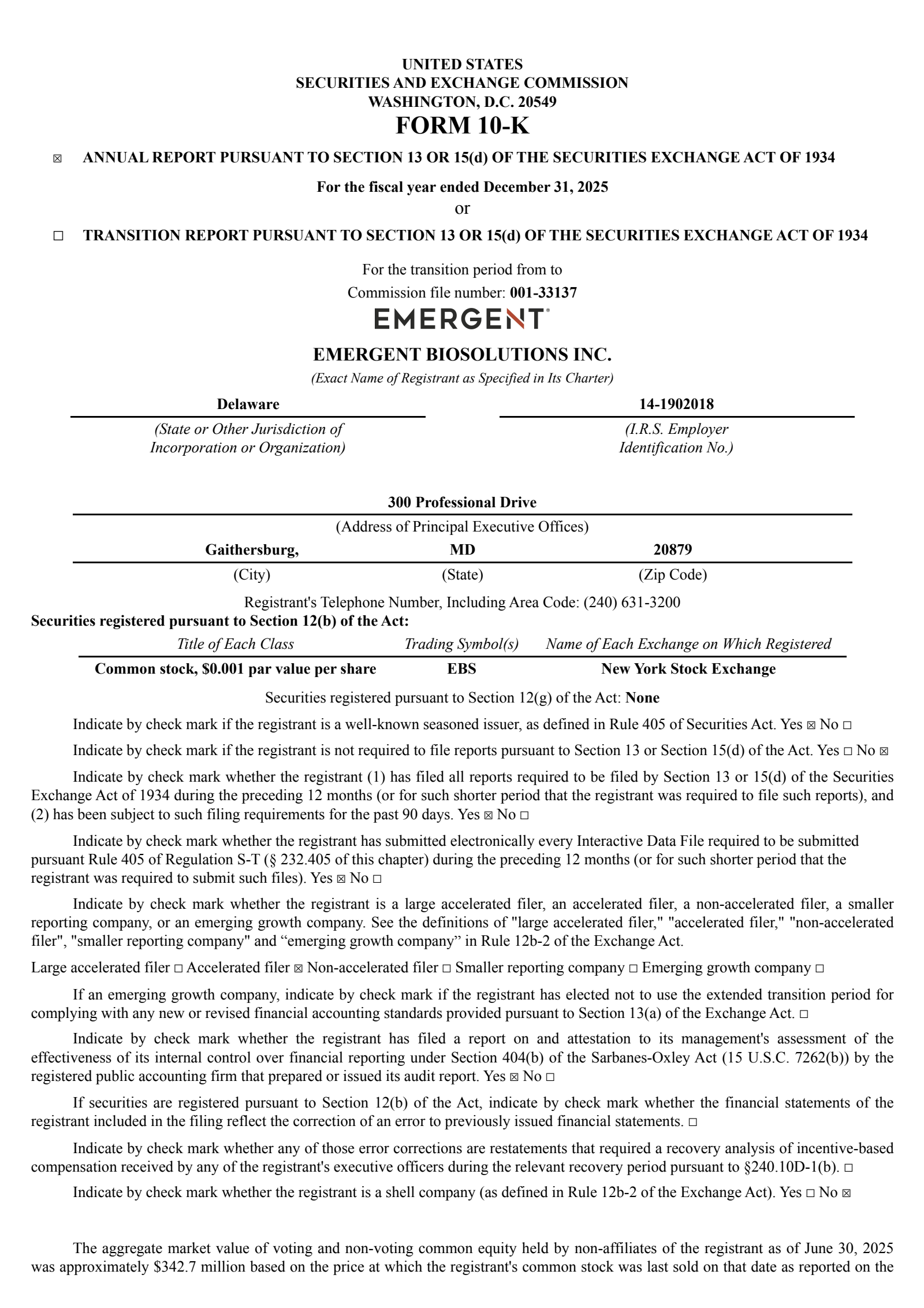 Emergent Biosolutions' Q4 2025 Annual report