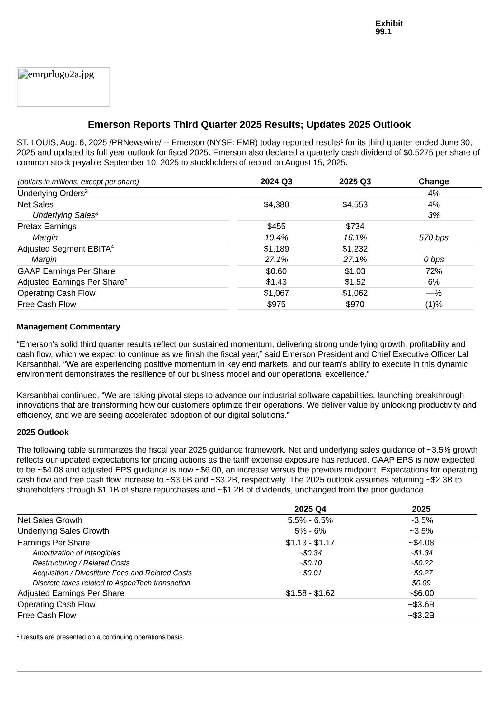 Emerson Electric's Q3 2025 Press Release