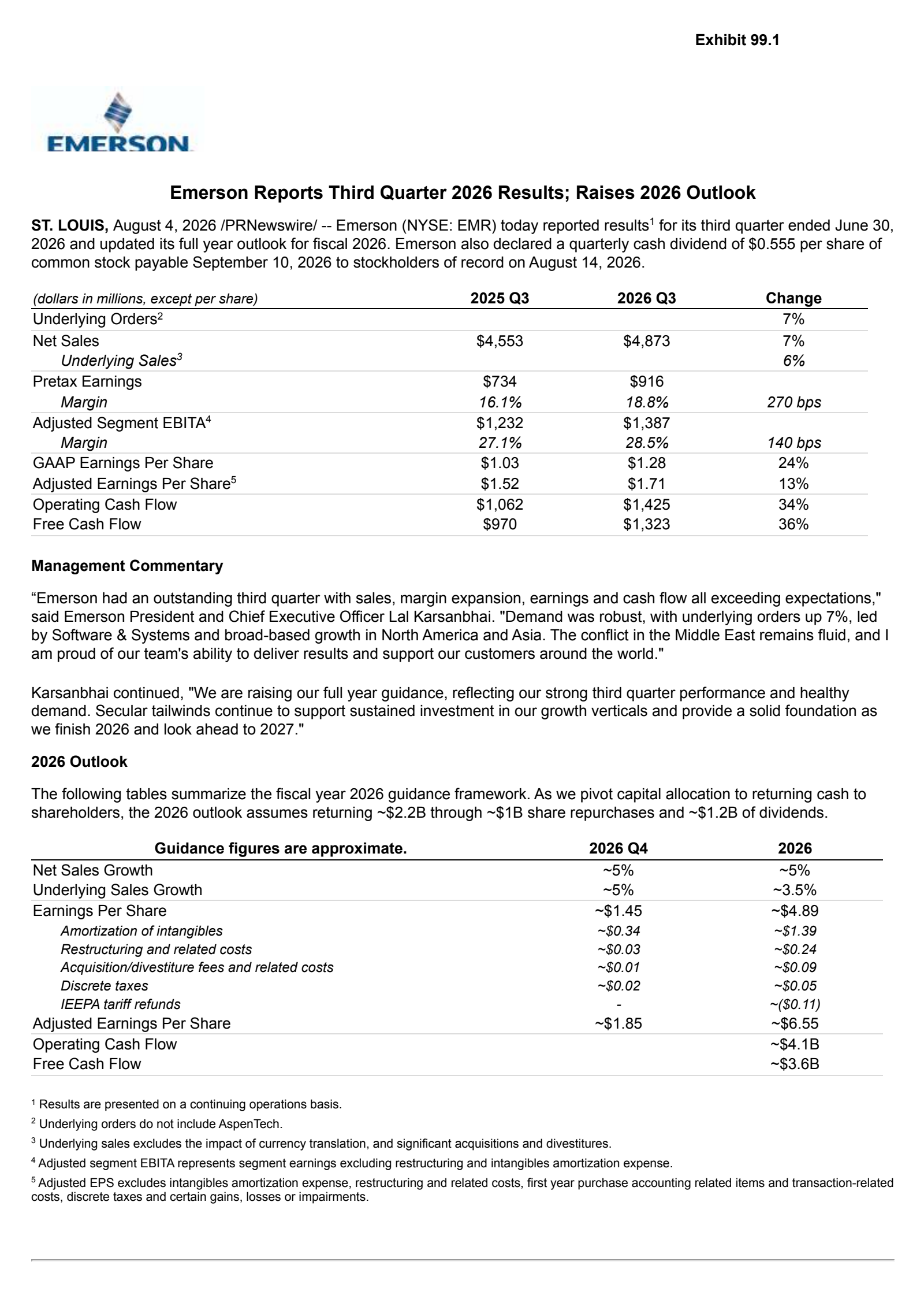 Emerson Electric's Q3 2026 Press Release