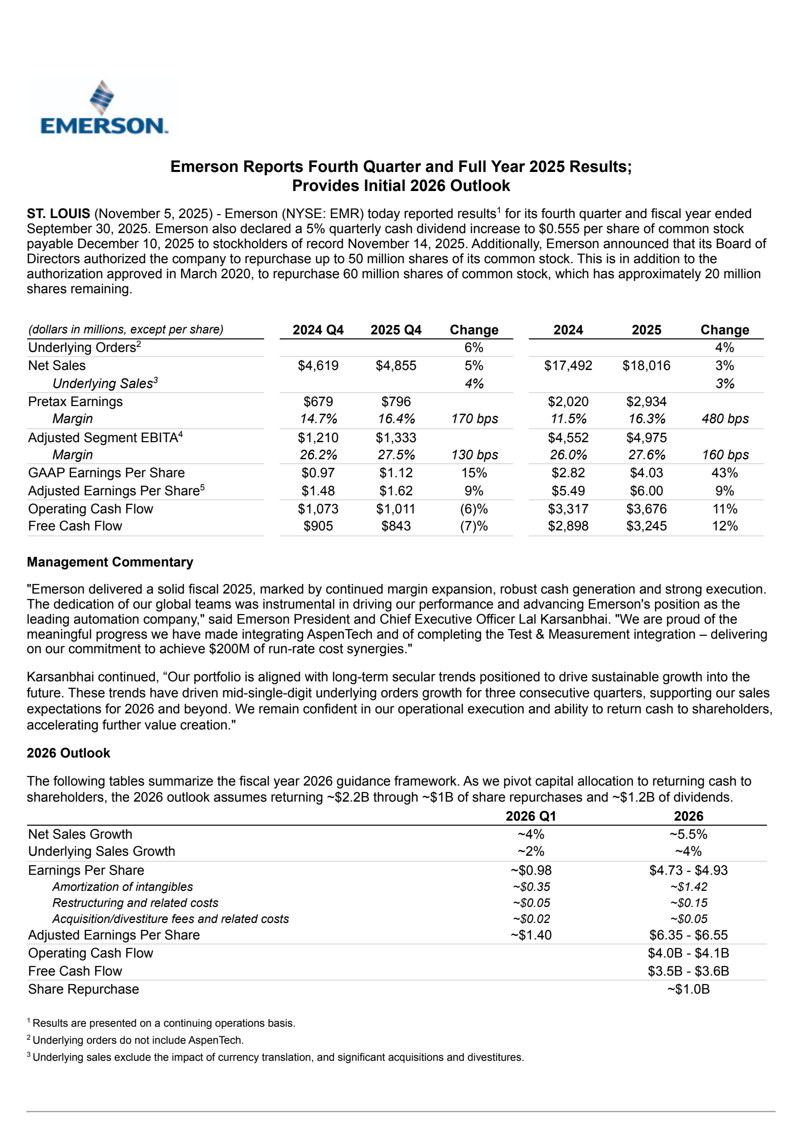 Emerson Electric's Q4 2025 Earnings Release