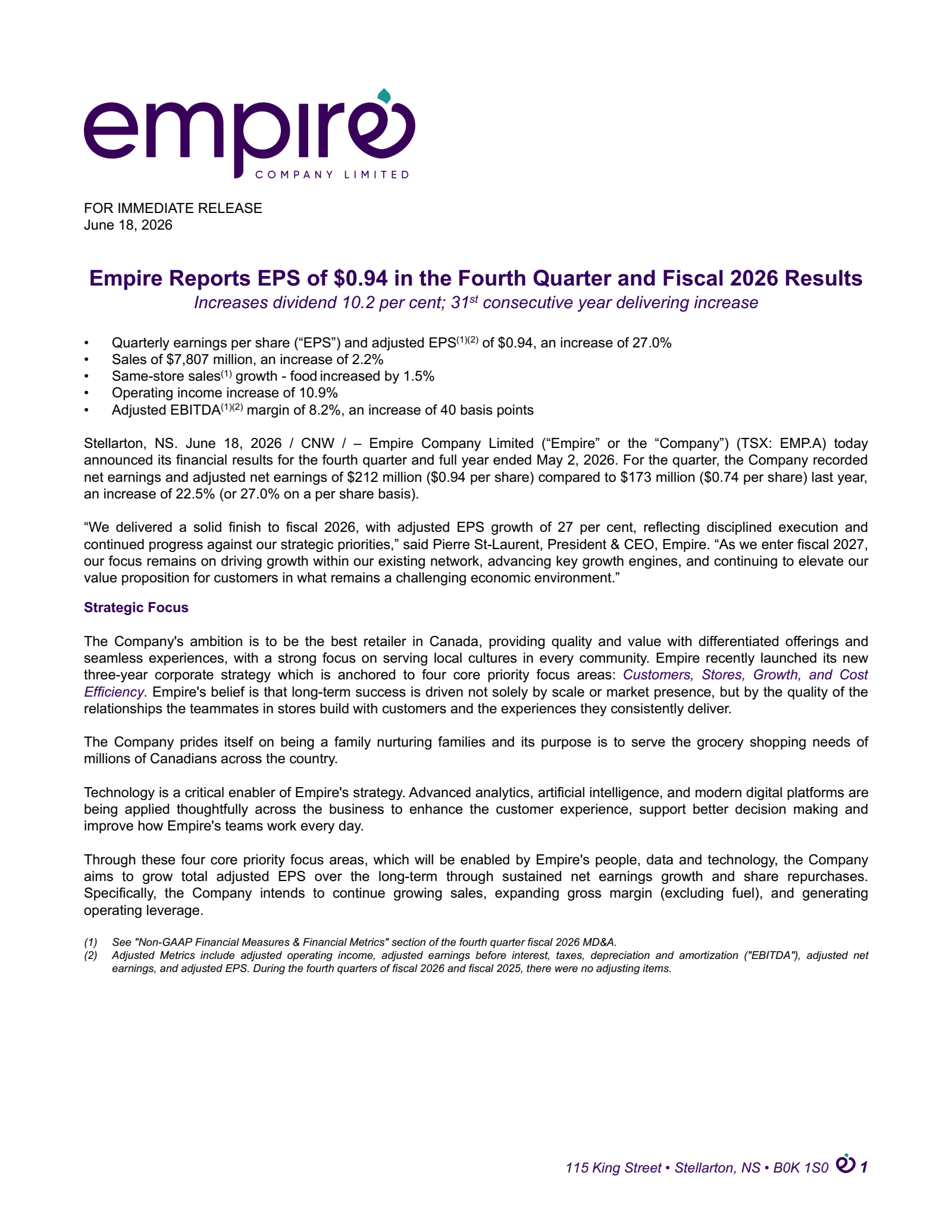 Empire's Q4 2026 Press Release