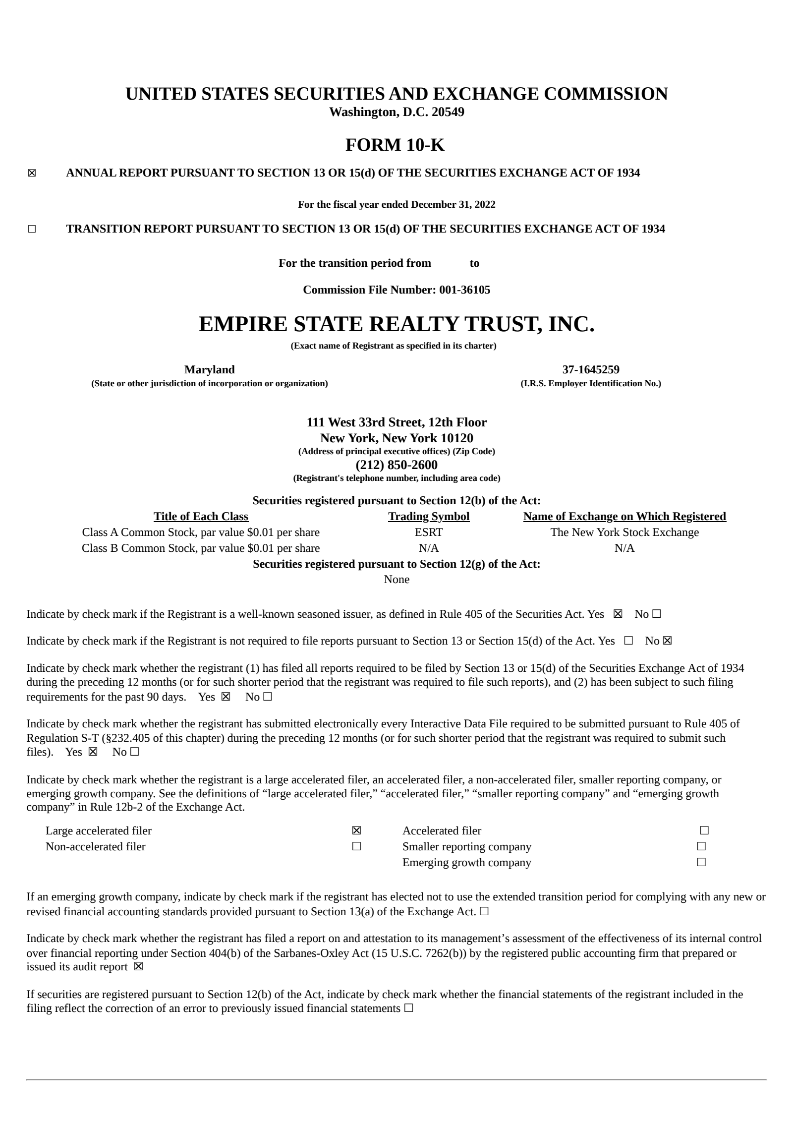 Empire State Realty Trust's Q4 2022 Annual report