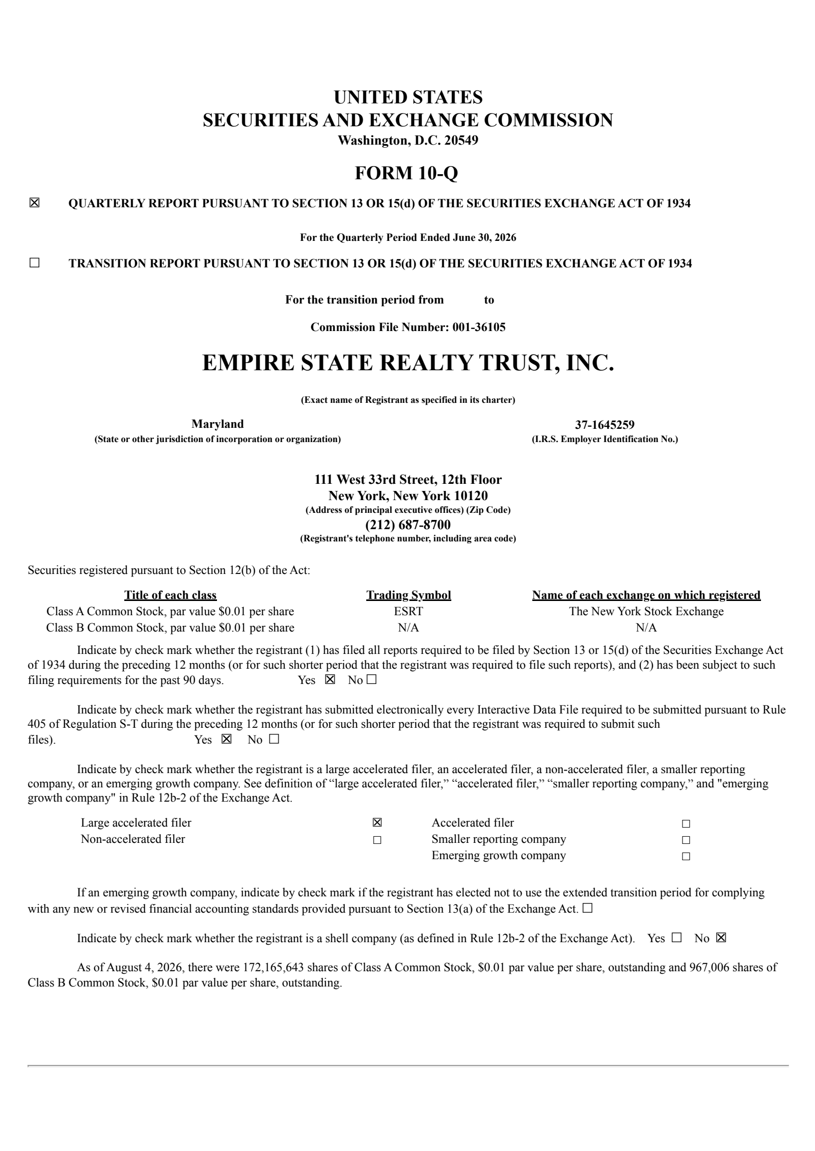 Empire State Realty Trust's Q2 2026 Quarterly report