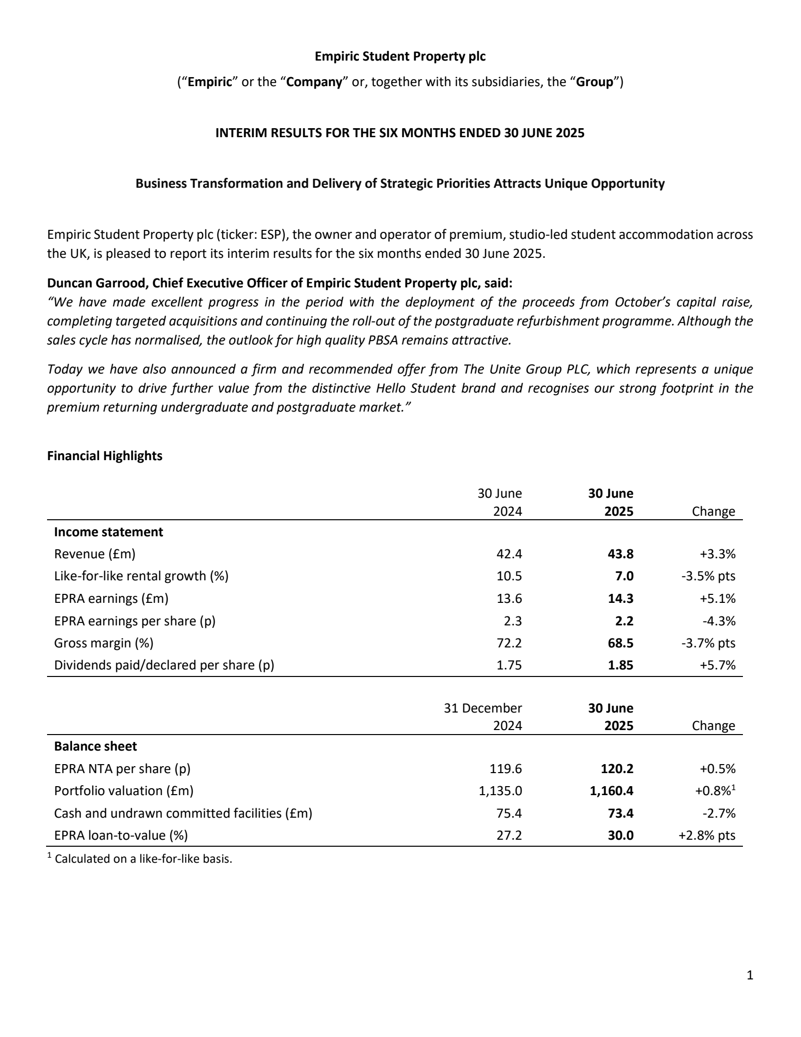 Empiric Student Property's H1 2025 Interim report