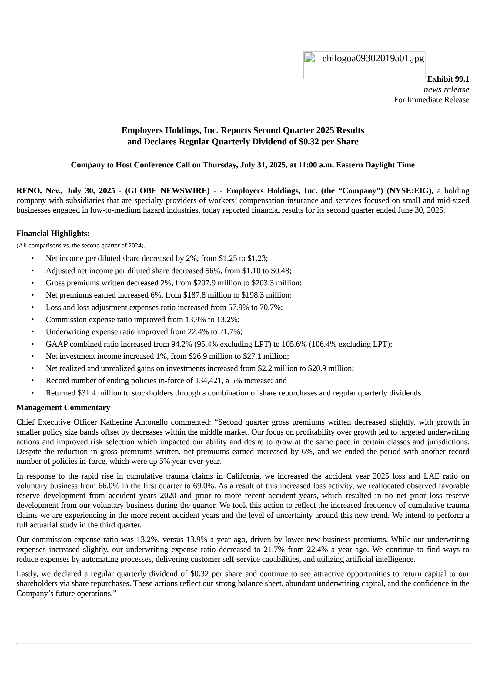 Employers' Q2 2025 Press Release