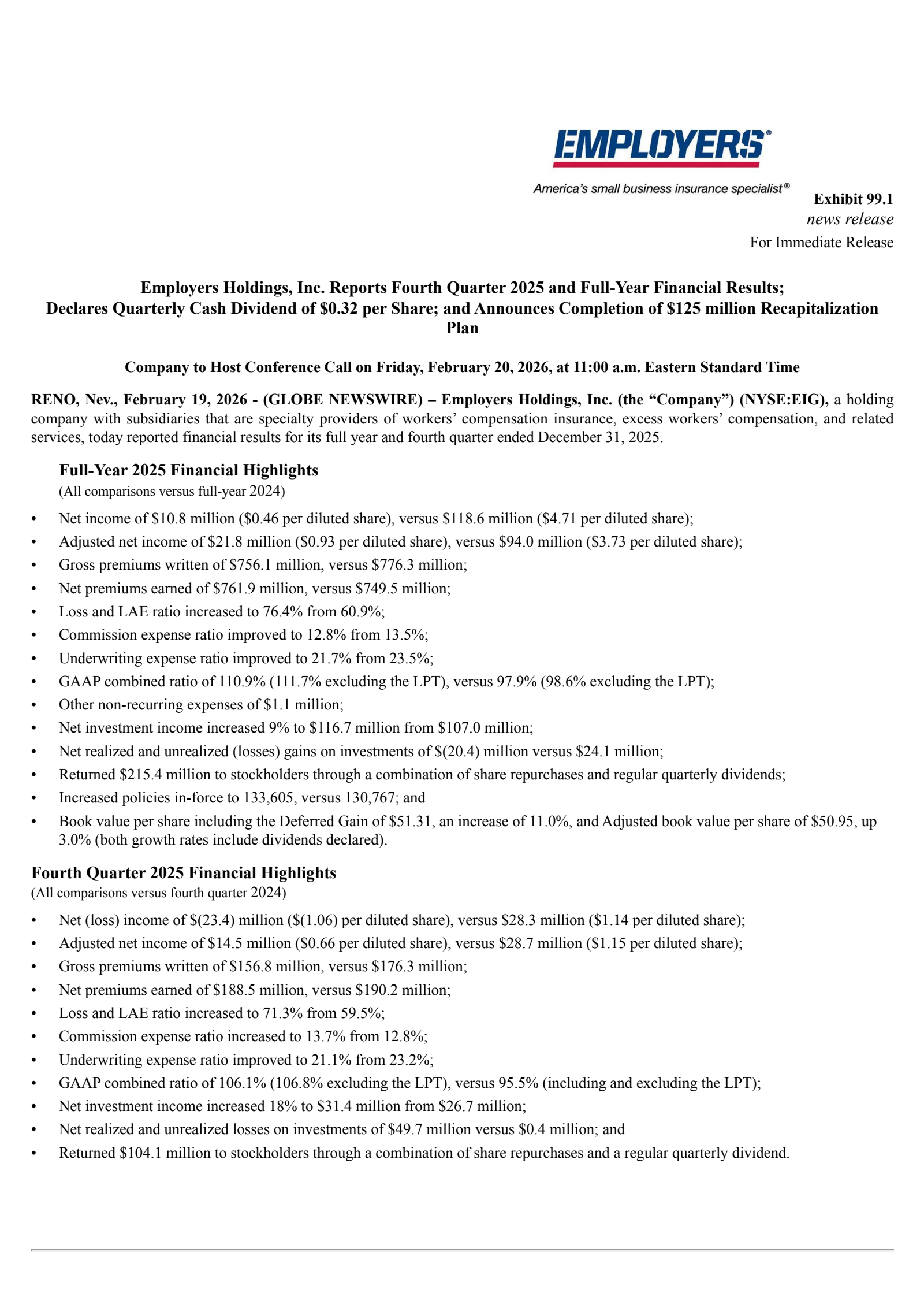 Employers' Q4 2025 Press Release
