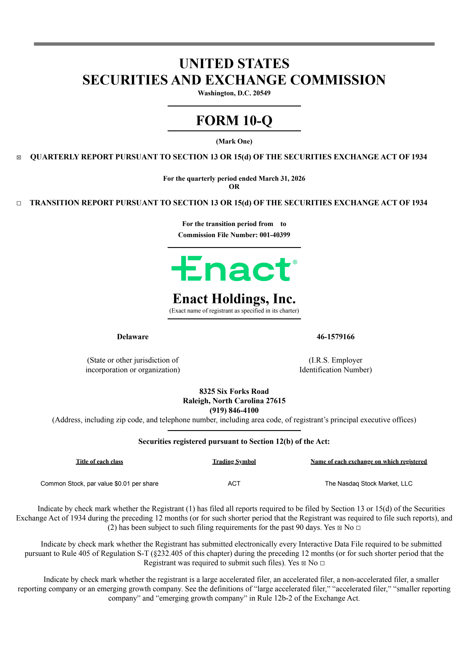 Enact's Q1 2026 Quarterly report