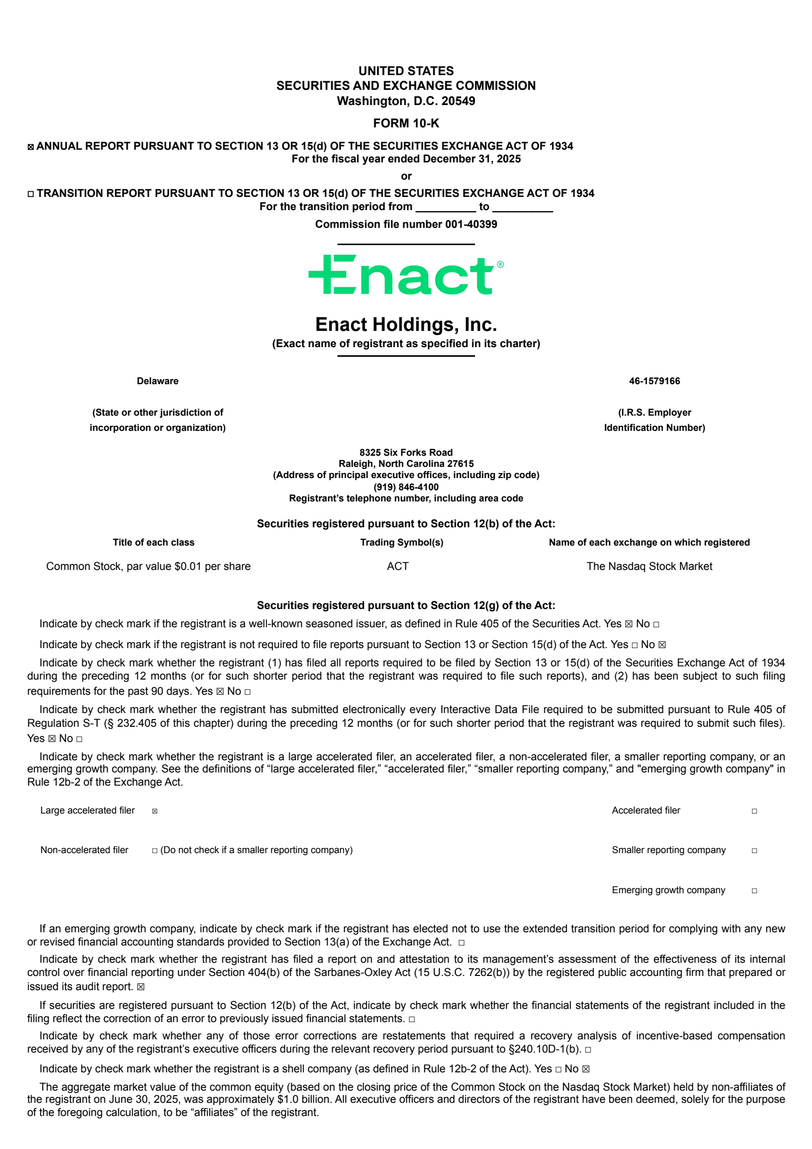 Enact's Q4 2025 Annual report