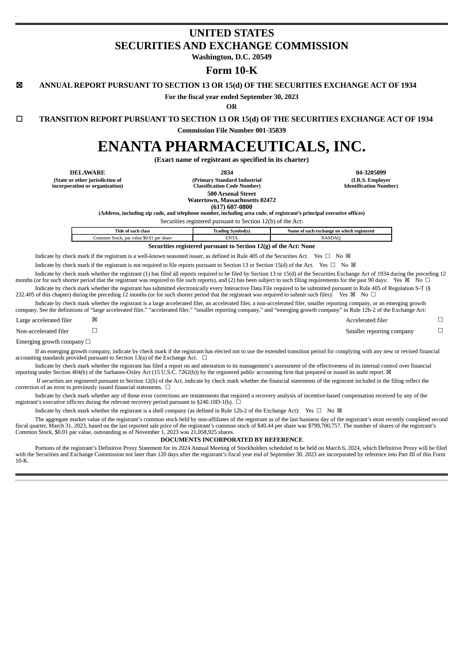 Enanta Pharmaceuticals' Q4 2023 Annual report