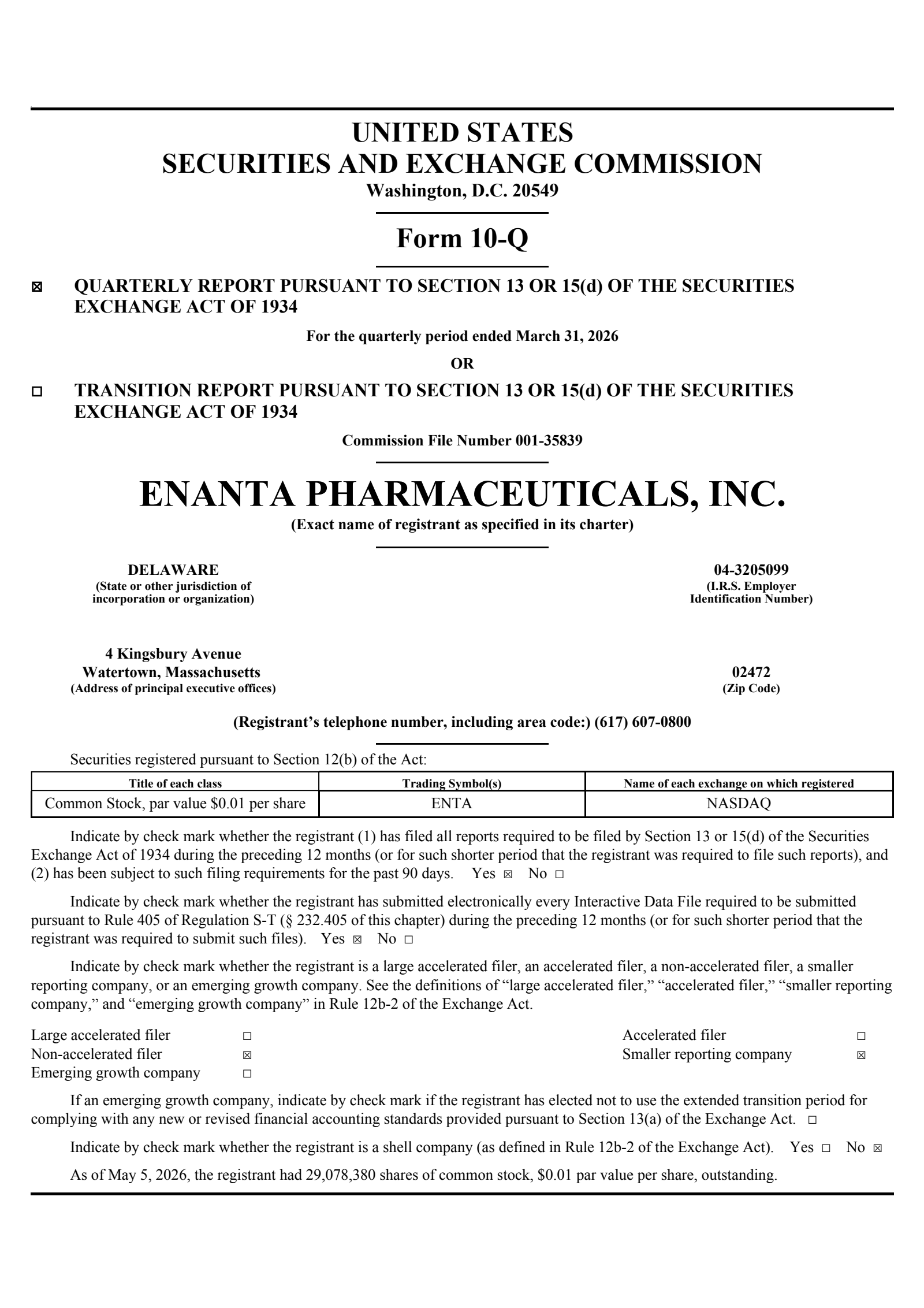 Enanta Pharmaceuticals' Q2 2026 Quarterly report