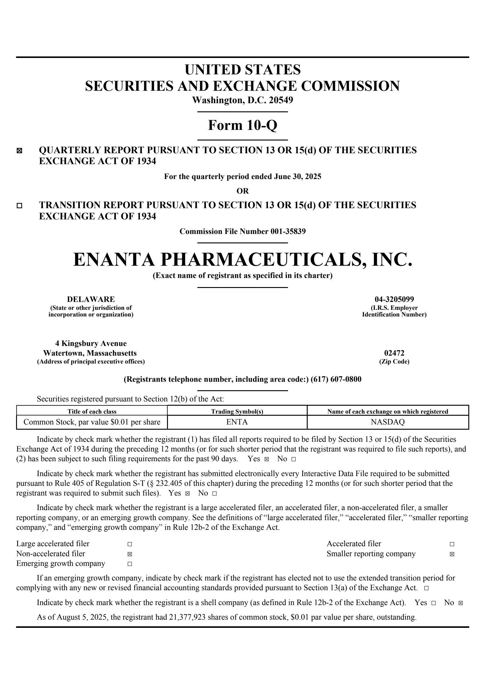 Enanta Pharmaceuticals' Q3 2025 Quarterly report