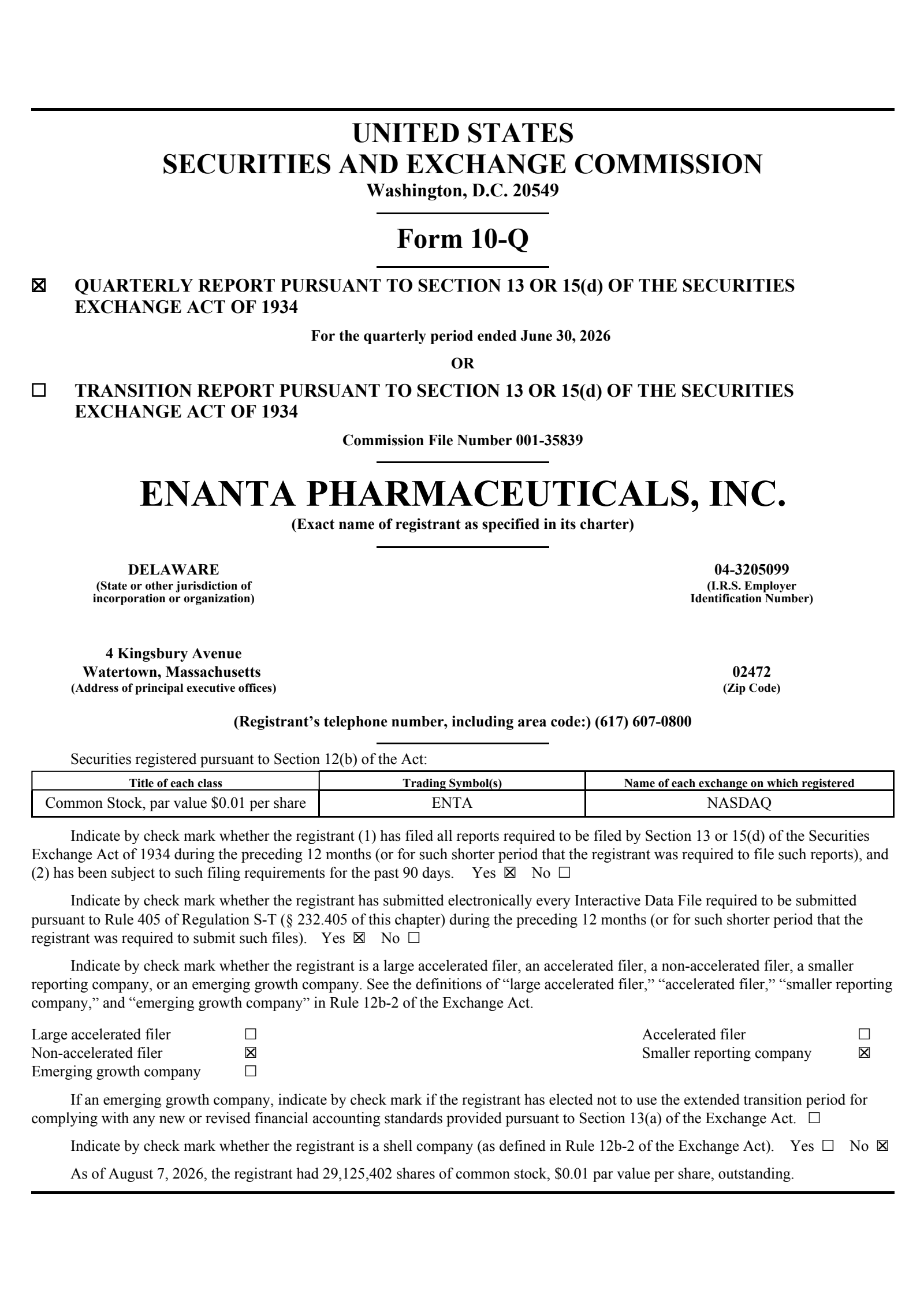 Enanta Pharmaceuticals' Q3 2026 Quarterly report