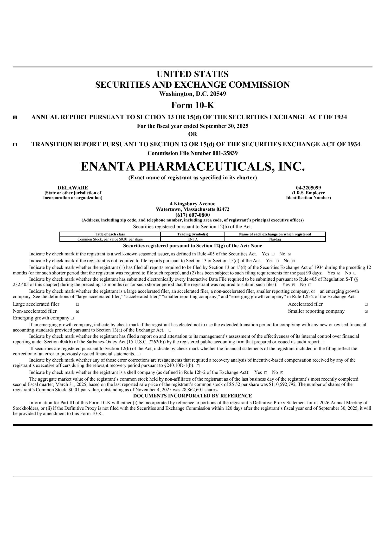 Enanta Pharmaceuticals' Q4 2025 Annual Report