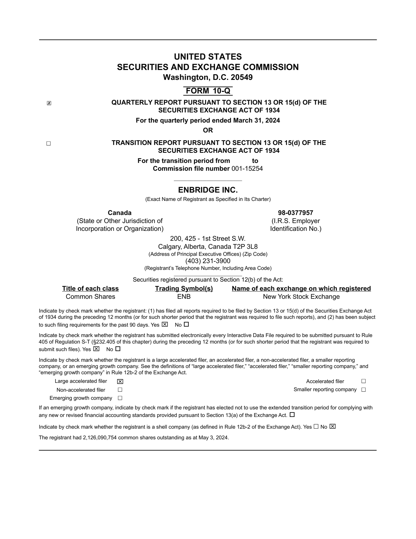 Enbridge's Q1 2024 Quarterly report