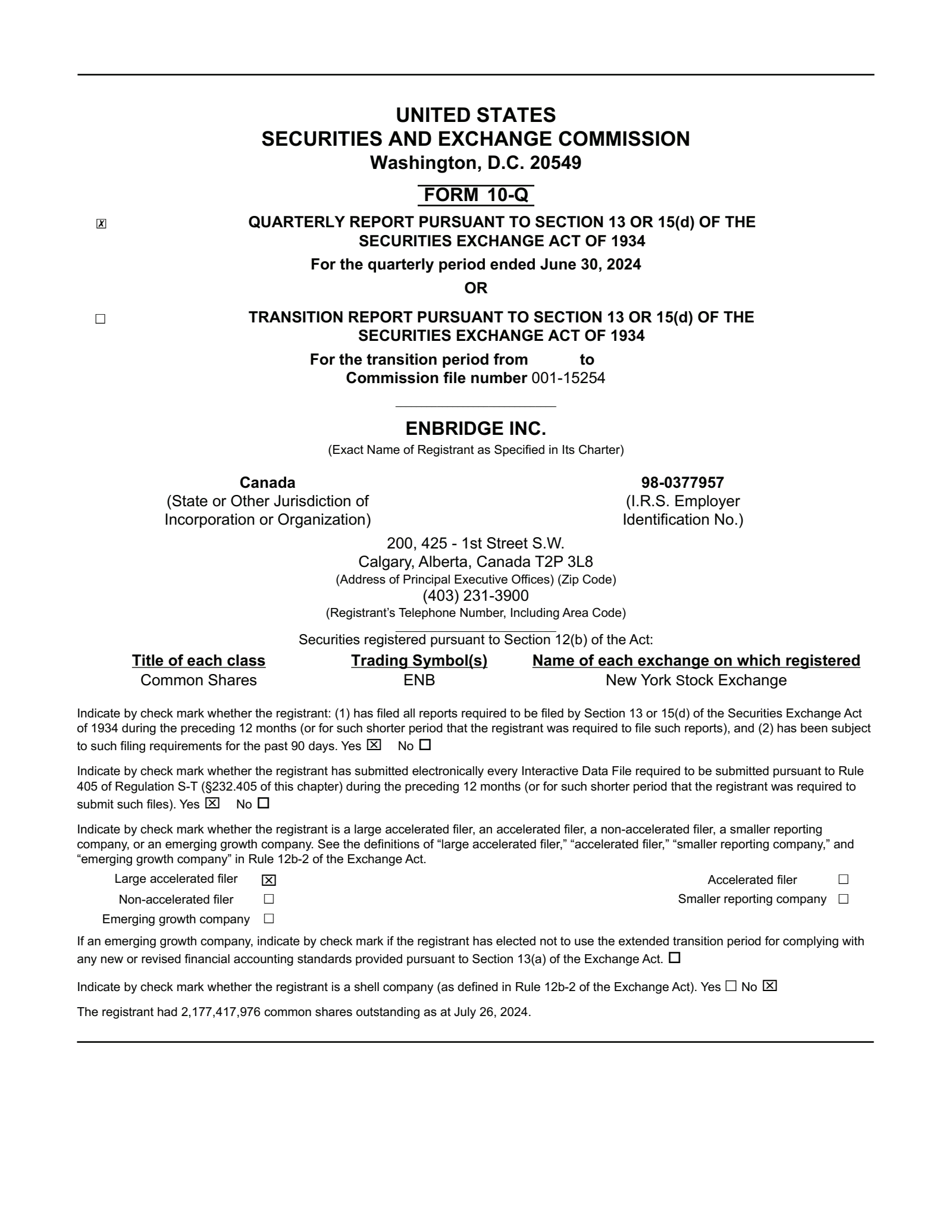 Enbridge's Q2 2024 Quarterly report
