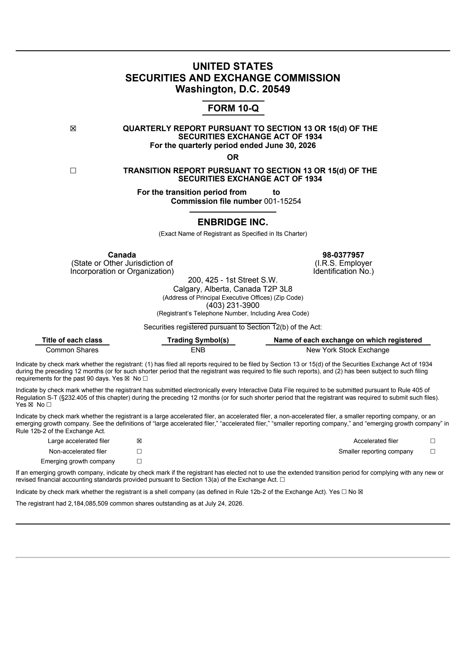 Enbridge's Q2 2026 Quarterly report