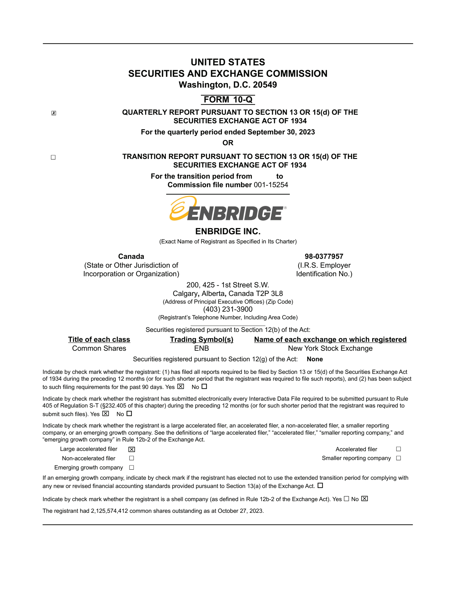 ENB Q3 2023 Earnings Report on 11/3/2023